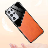 PU Leather + Organic Glass + Silicone with Metal Iron Sheet protective Samsung S21 Ultra Case