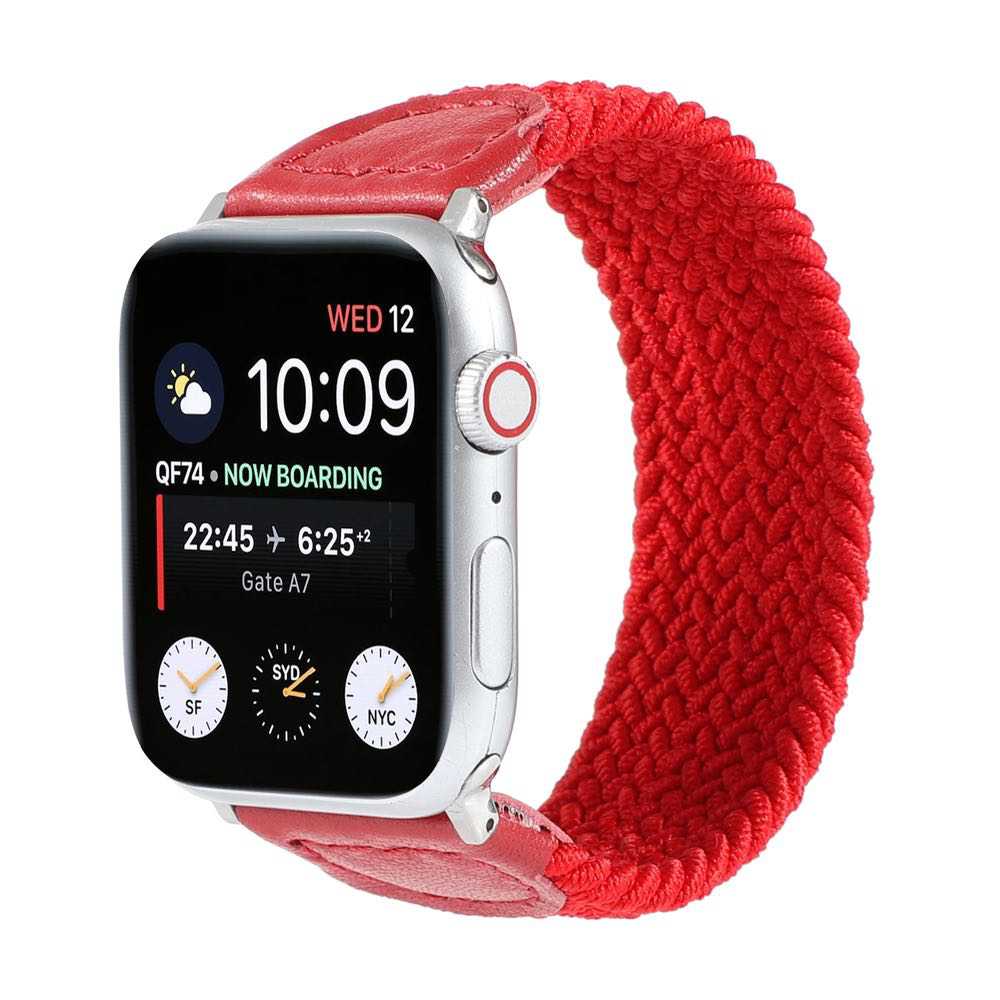 Apple Watch Strap Nylon + PU Leather Braided 49/45/44/42mm - Red