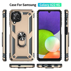 Samsung Galaxy A22 4G Case with Metal Ring Holder - Gold