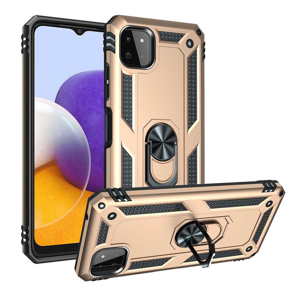 Samsung Galaxy A22 5G Case With Metal Ring Holder - Gold