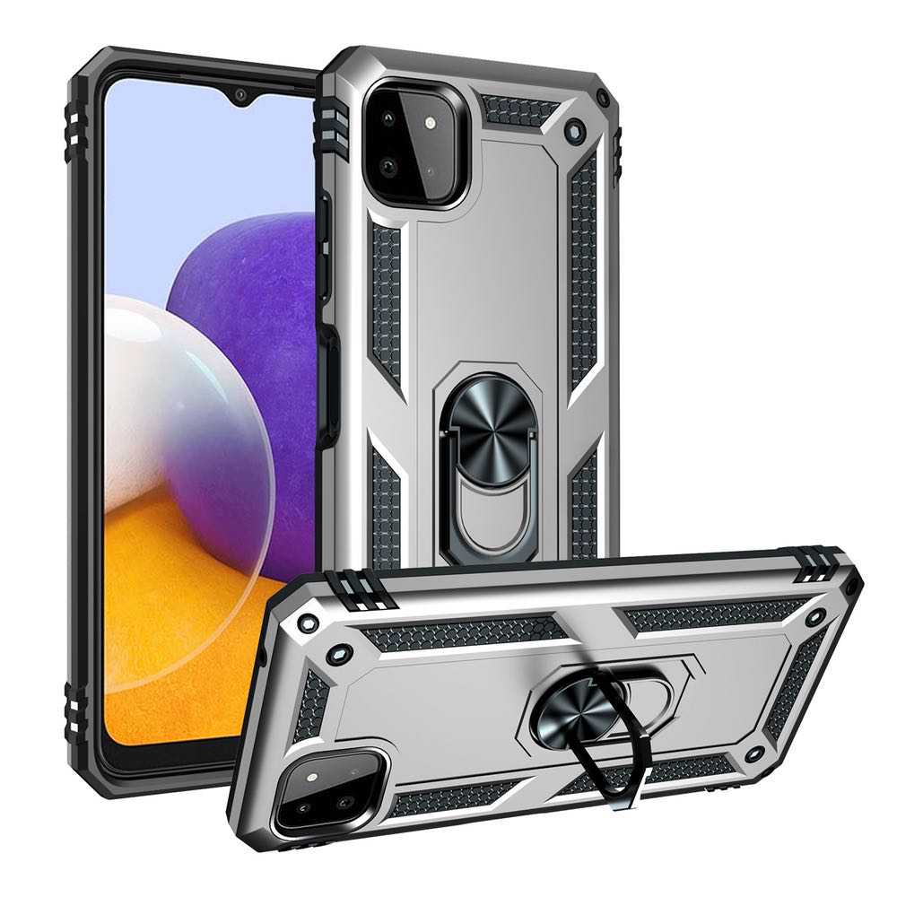 Samsung Galaxy A22 5G Case Protective With Ring Holder - Silver