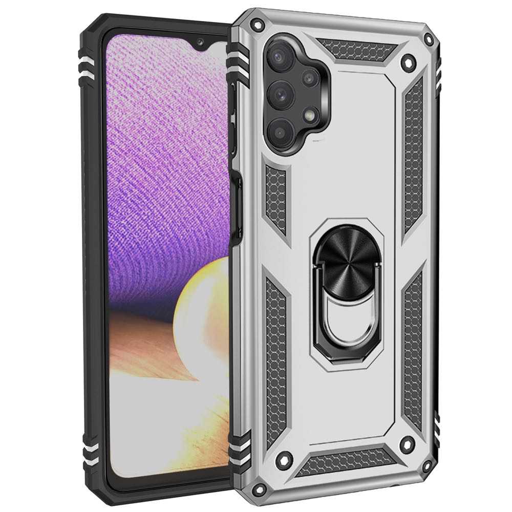 Samsung Galaxy A32 5G Case Shockproof with Metal Ring Holder - Silver