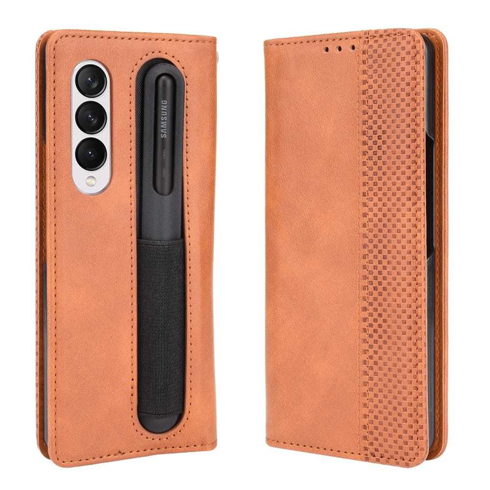 Samsung Galaxy Z Fold 3 5G Case PU Leather with Pen Slot - Brown