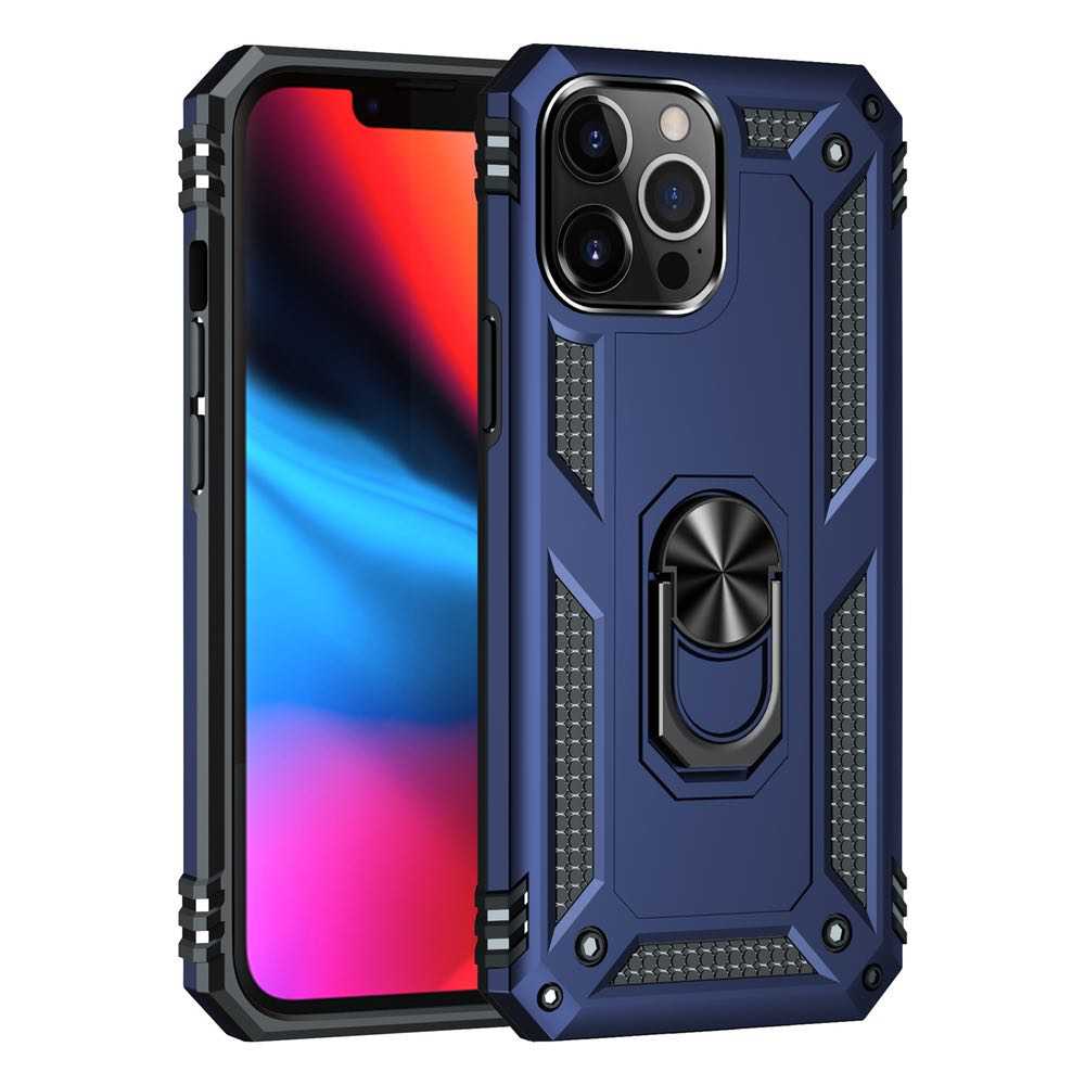 iPhone 13 Pro Max Case Shockproof Metal Ring Holder - Blue