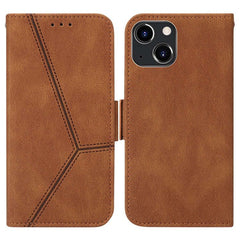 iPhone 14 Case Embossing Stripe RFID Secure Wallet - Brown