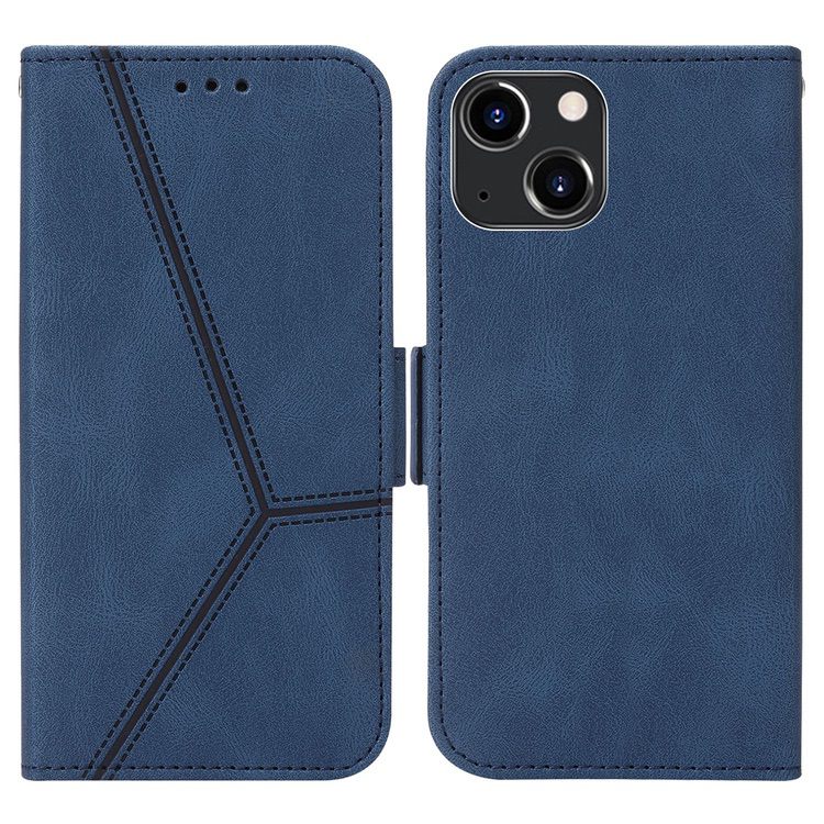 iPhone 14 Plus Case Embossing Stripe RFID Secure Wallet - Blue