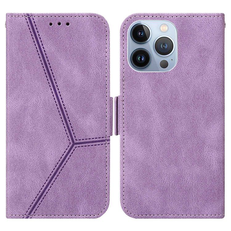 iPhone 14 Pro Case Embossing Stripe RFID Secure Flip Wallet - Purple