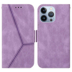 iPhone 14 Pro Max Case Embossing Stripe RFID Secure Wallet - Purple