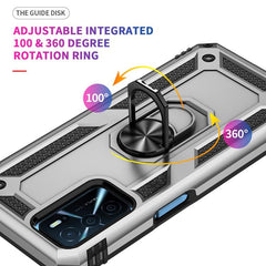 OPPO A16 Case Shockproof with Metal Ring Holder - Silver