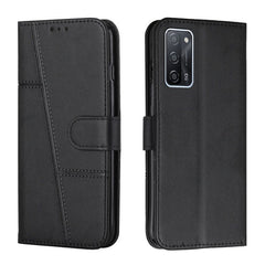 OPPO A16 Case Stitching Calf Texture Secure Wallet - Black