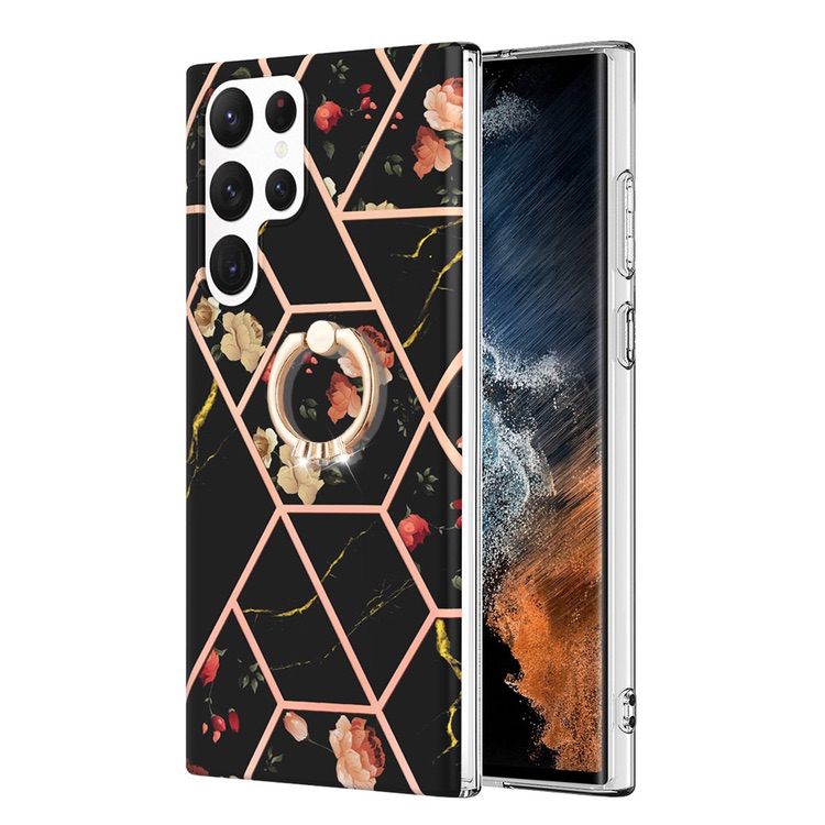 Samsung Galaxy S23 Ultra 5G Case Splicing Marble IMD - Black Flower