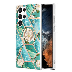 Samsung Galaxy S23 Ultra 5G Case Splicing Marble IMD - Blue Flower