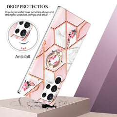 Samsung Galaxy S23 Ultra 5G Case Splicing Marble IMD - Pink Flower