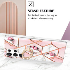 Samsung Galaxy S23 Ultra 5G Case Splicing Marble IMD - Pink Flower