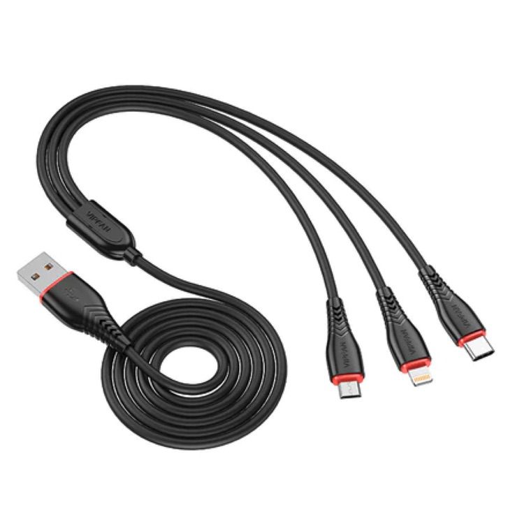 USB C, Lightning, Micro USB 3 IN 1 Fast Charging Cable - 1.2M