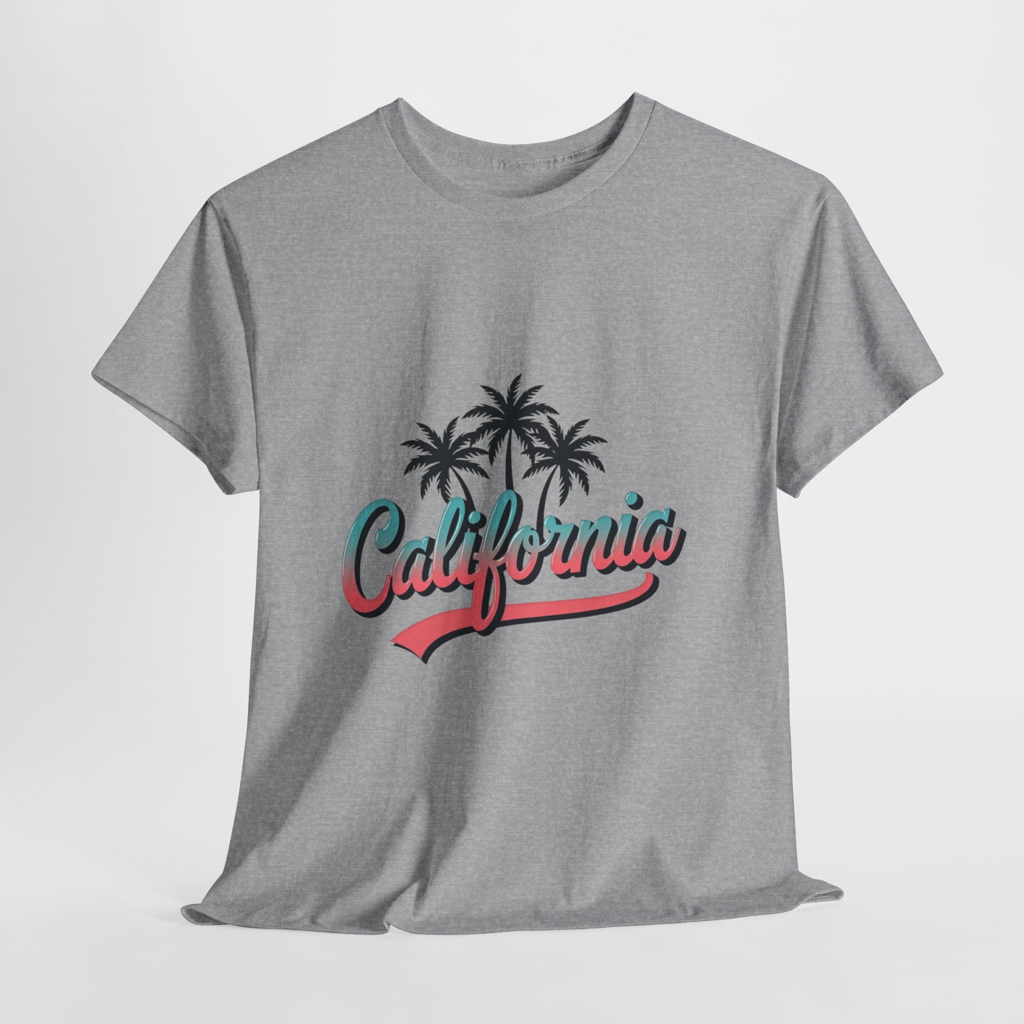 California Palm Trees Unisex Heavy Cotton Tee, Summer T-Shirt, Vacation Top, Beachwear, Casual Wear, Gift for Travel Lovers