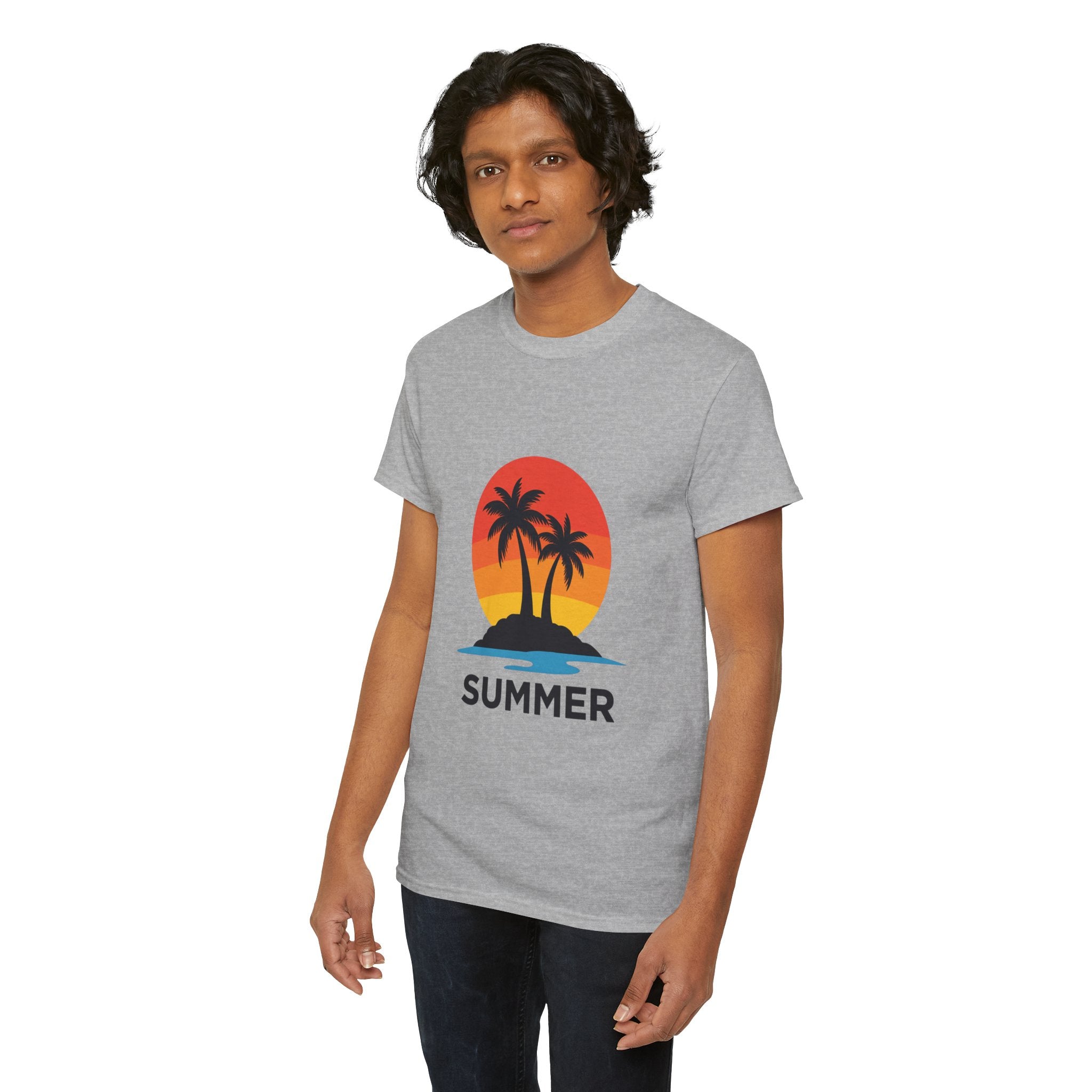 Summer Vibes Unisex Heavy Cotton Tee, Beach Shirt, Vacation T-Shirt, Casual Summer Wear, Tropical Graphic Tee, Gift for Him/Her