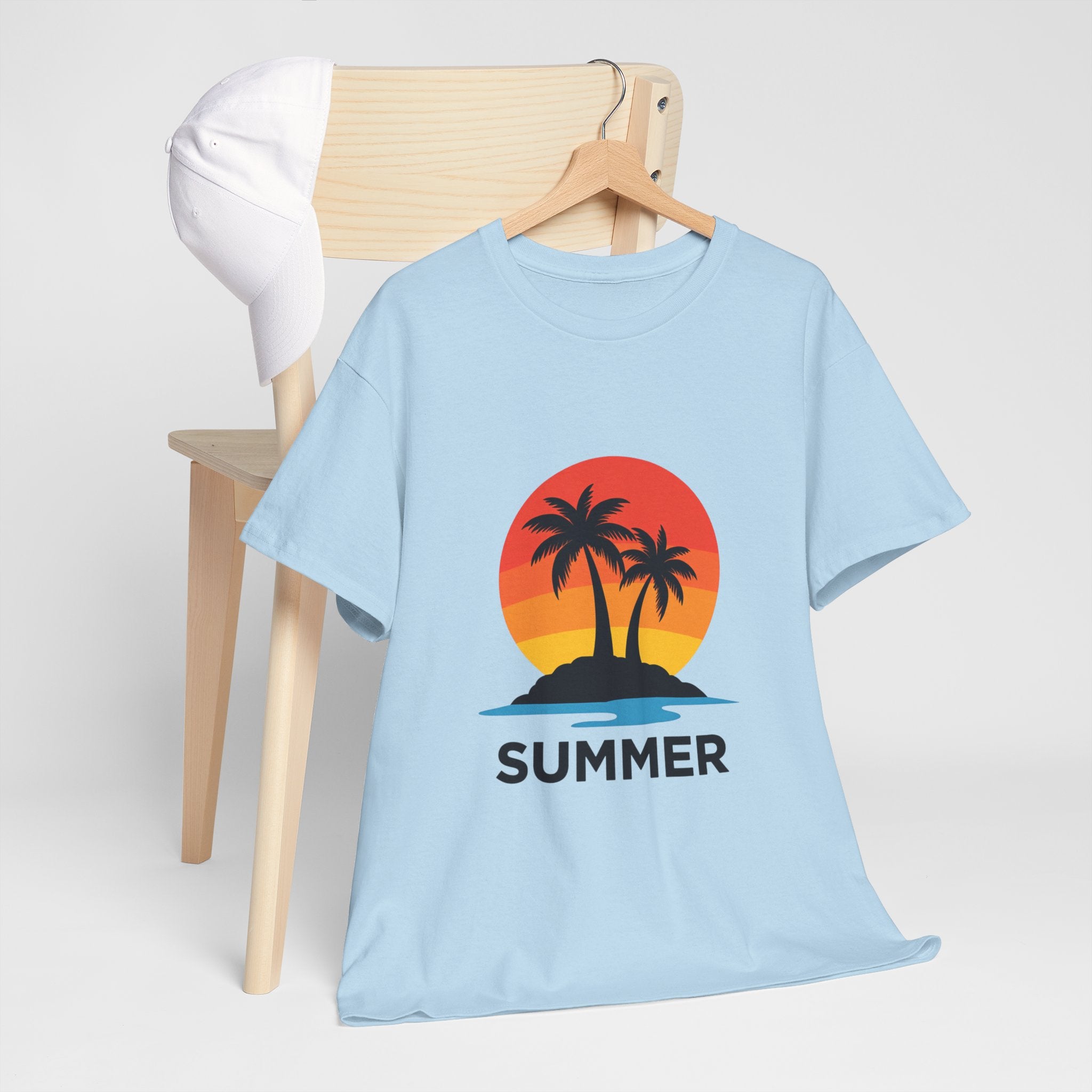 Summer Vibes Unisex Heavy Cotton Tee, Beach Shirt, Vacation T-Shirt, Casual Summer Wear, Tropical Graphic Tee, Gift for Him/Her