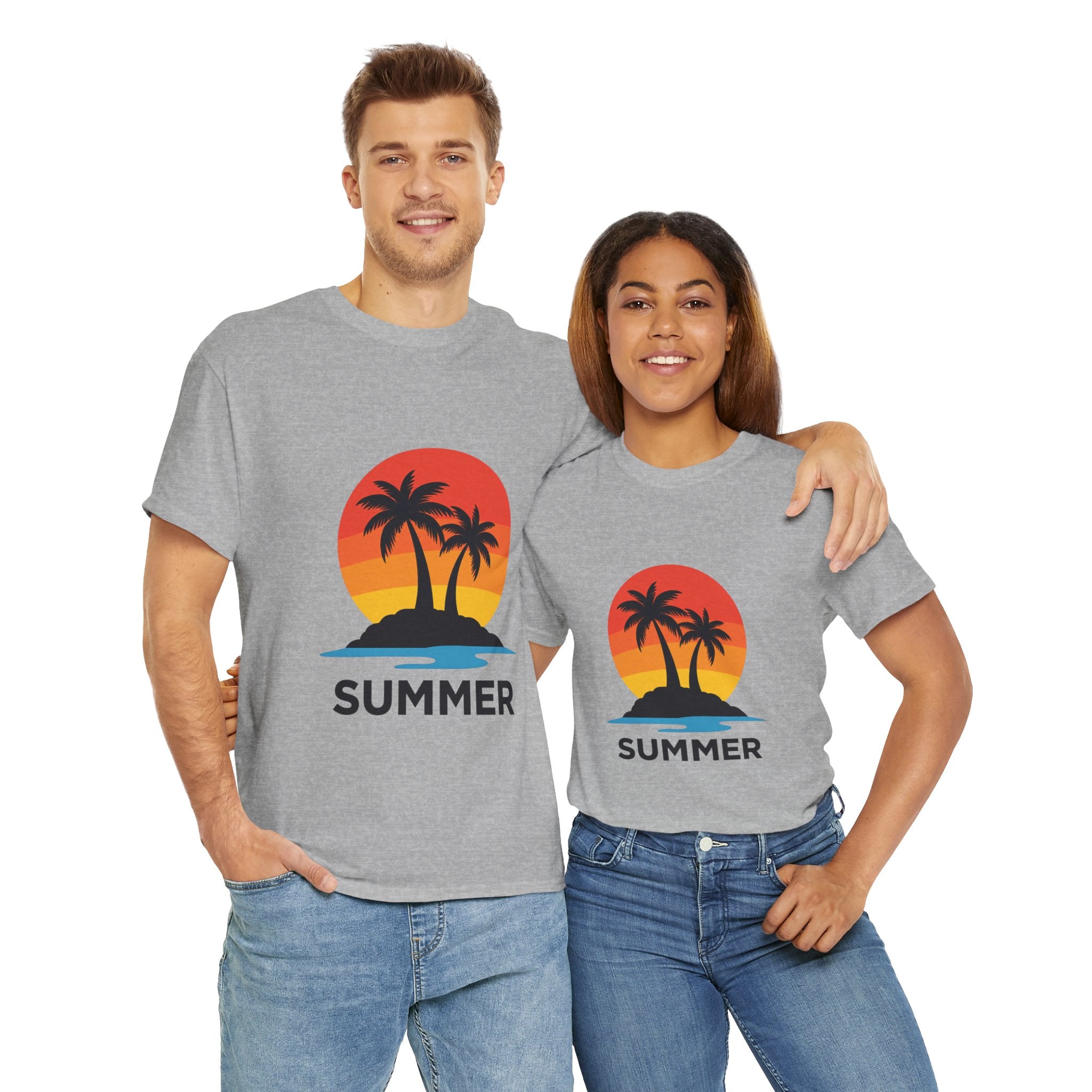 Summer Vibes Unisex Heavy Cotton Tee, Beach Shirt, Vacation T-Shirt, Casual Summer Wear, Tropical Graphic Tee, Gift for Him/Her