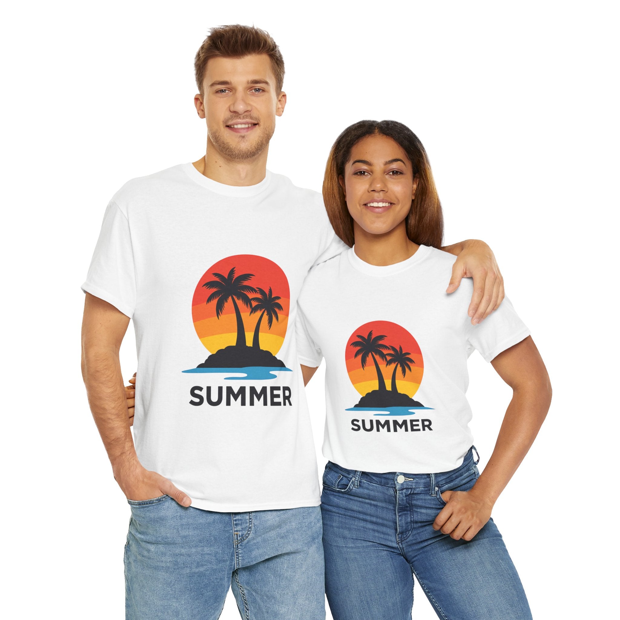 Summer Vibes Unisex Heavy Cotton Tee, Beach Shirt, Vacation T-Shirt, Casual Summer Wear, Tropical Graphic Tee, Gift for Him/Her
