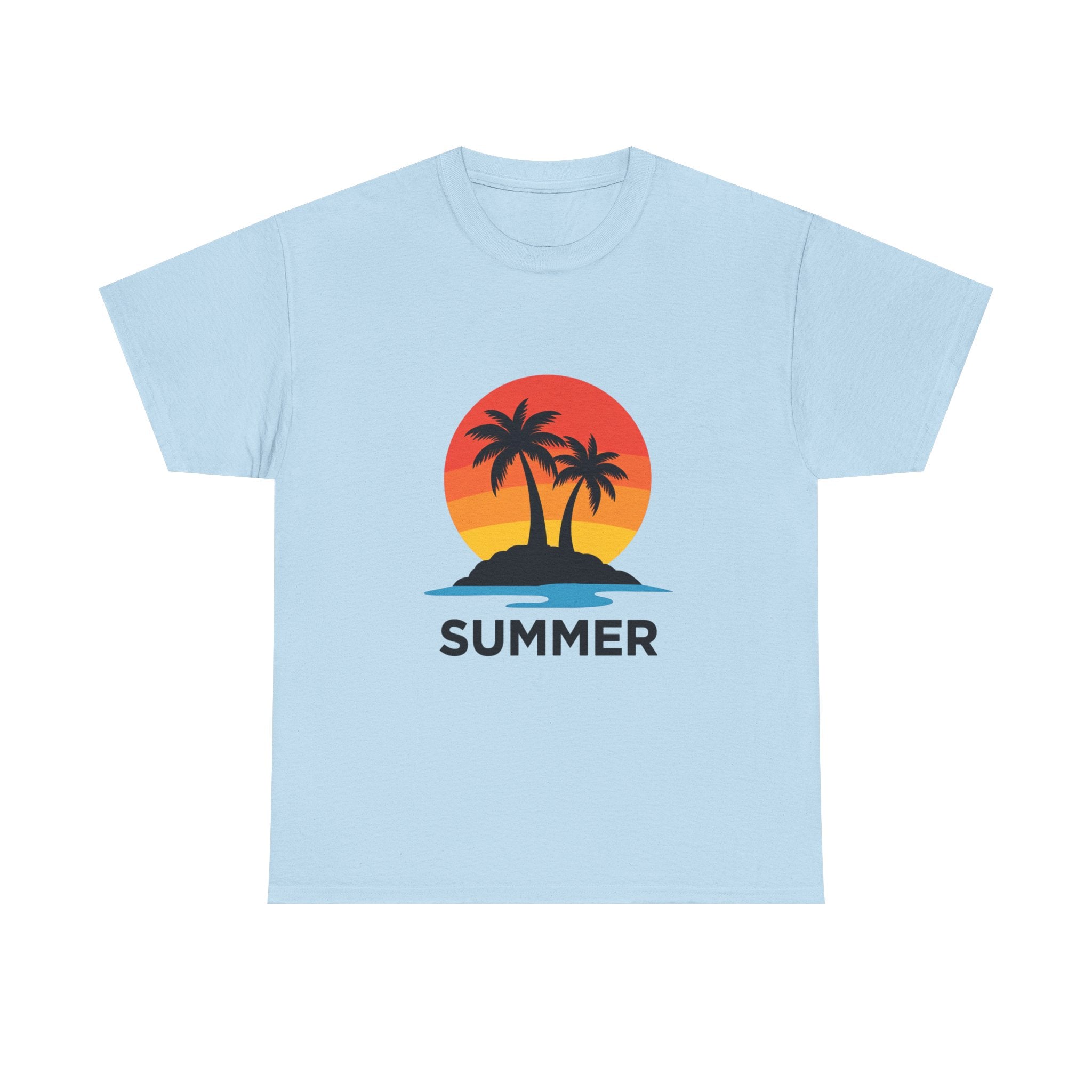 Summer Vibes Unisex Heavy Cotton Tee, Beach Shirt, Vacation T-Shirt, Casual Summer Wear, Tropical Graphic Tee, Gift for Him/Her