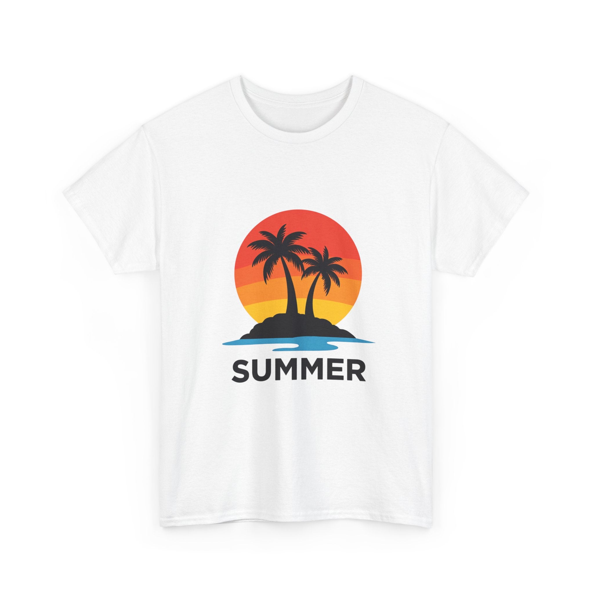 Summer Vibes Unisex Heavy Cotton Tee, Beach Shirt, Vacation T-Shirt, Casual Summer Wear, Tropical Graphic Tee, Gift for Him/Her