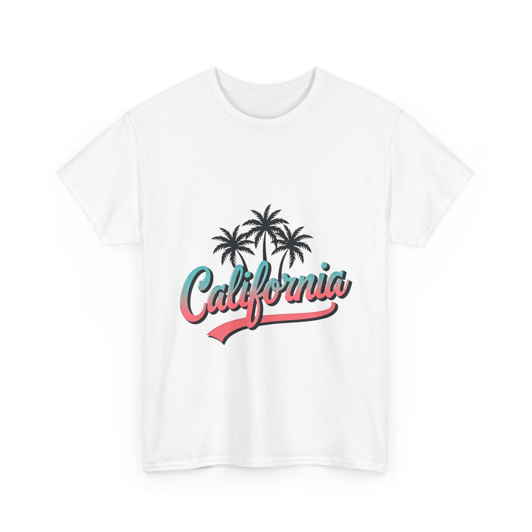 California Palm Trees Unisex Heavy Cotton Tee, Summer T-Shirt, Vacation Top, Beachwear, Casual Wear, Gift for Travel Lovers