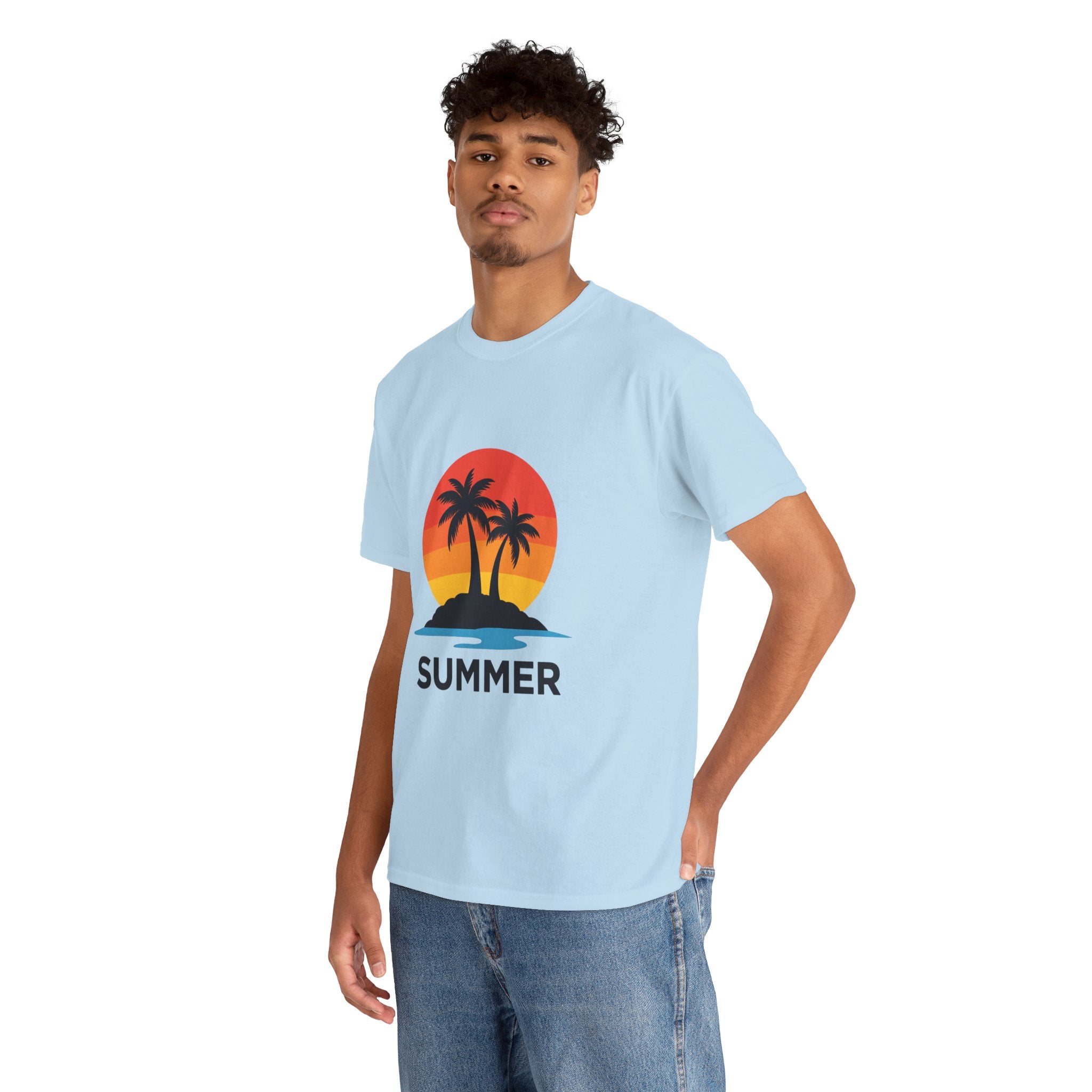 Summer Vibes Unisex Heavy Cotton Tee, Beach Shirt, Vacation T-Shirt, Casual Summer Wear, Tropical Graphic Tee, Gift for Him/Her
