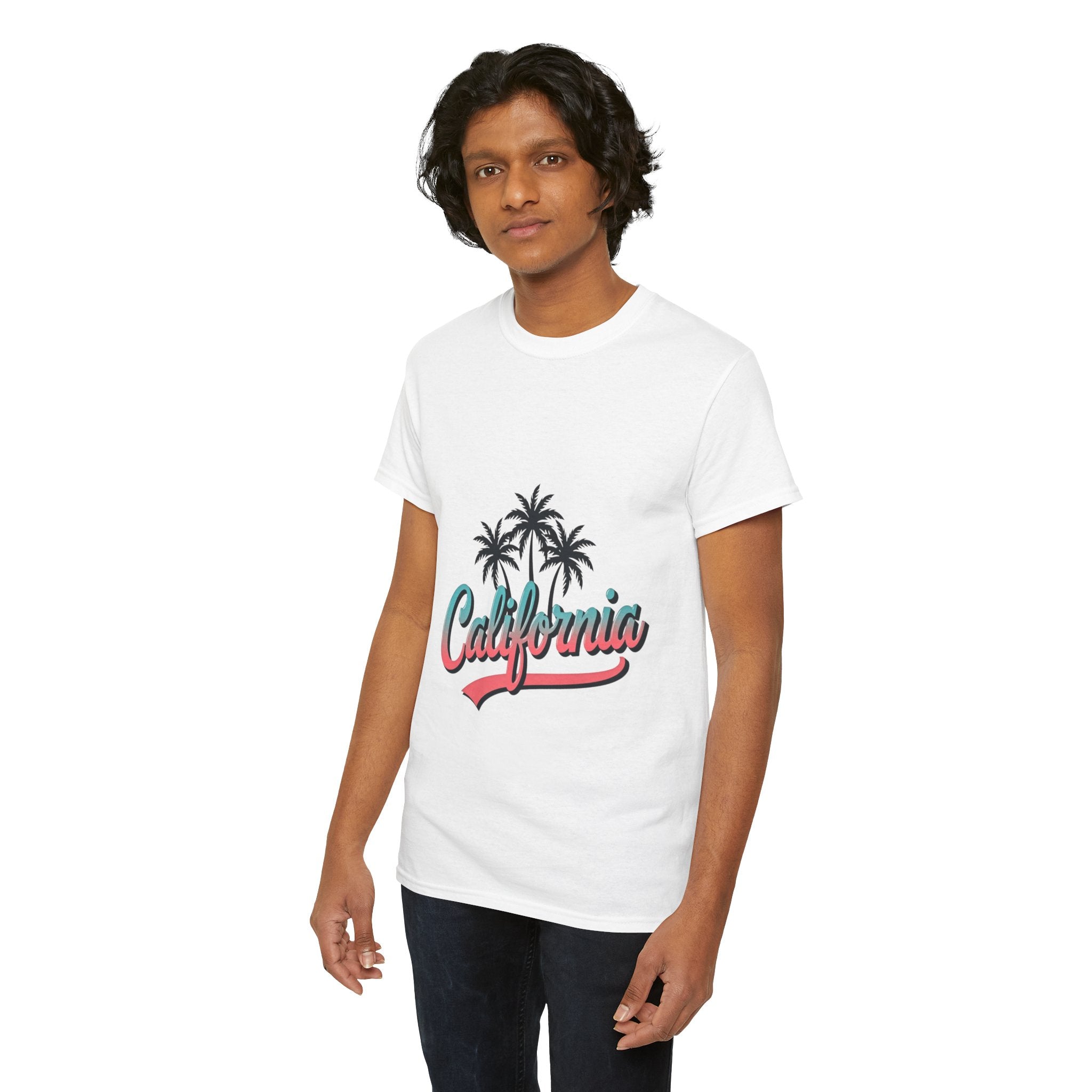 California Palm Trees Unisex Heavy Cotton Tee, Summer T-Shirt, Vacation Top, Beachwear, Casual Wear, Gift for Travel Lovers