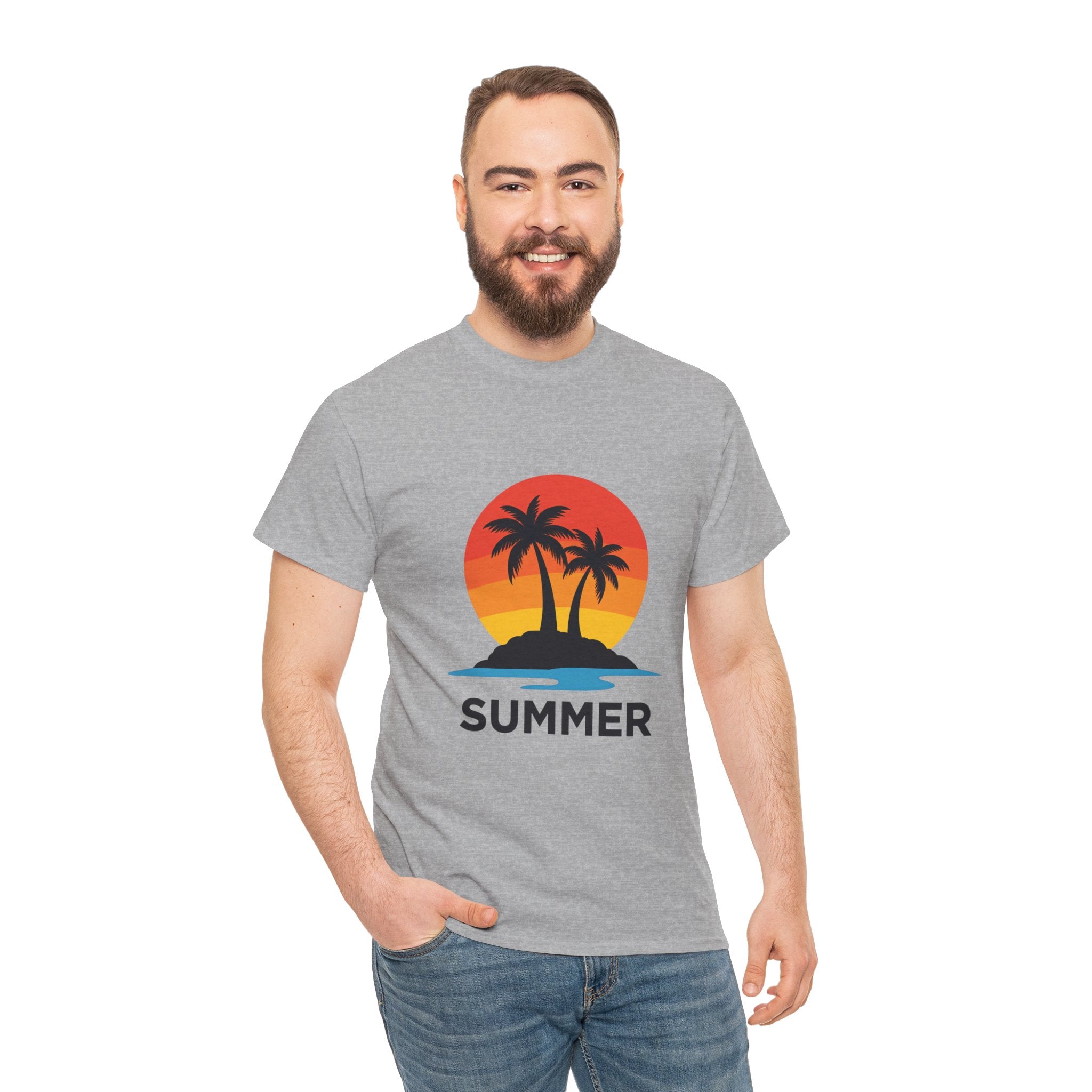 Summer Vibes Unisex Heavy Cotton Tee, Beach Shirt, Vacation T-Shirt, Casual Summer Wear, Tropical Graphic Tee, Gift for Him/Her
