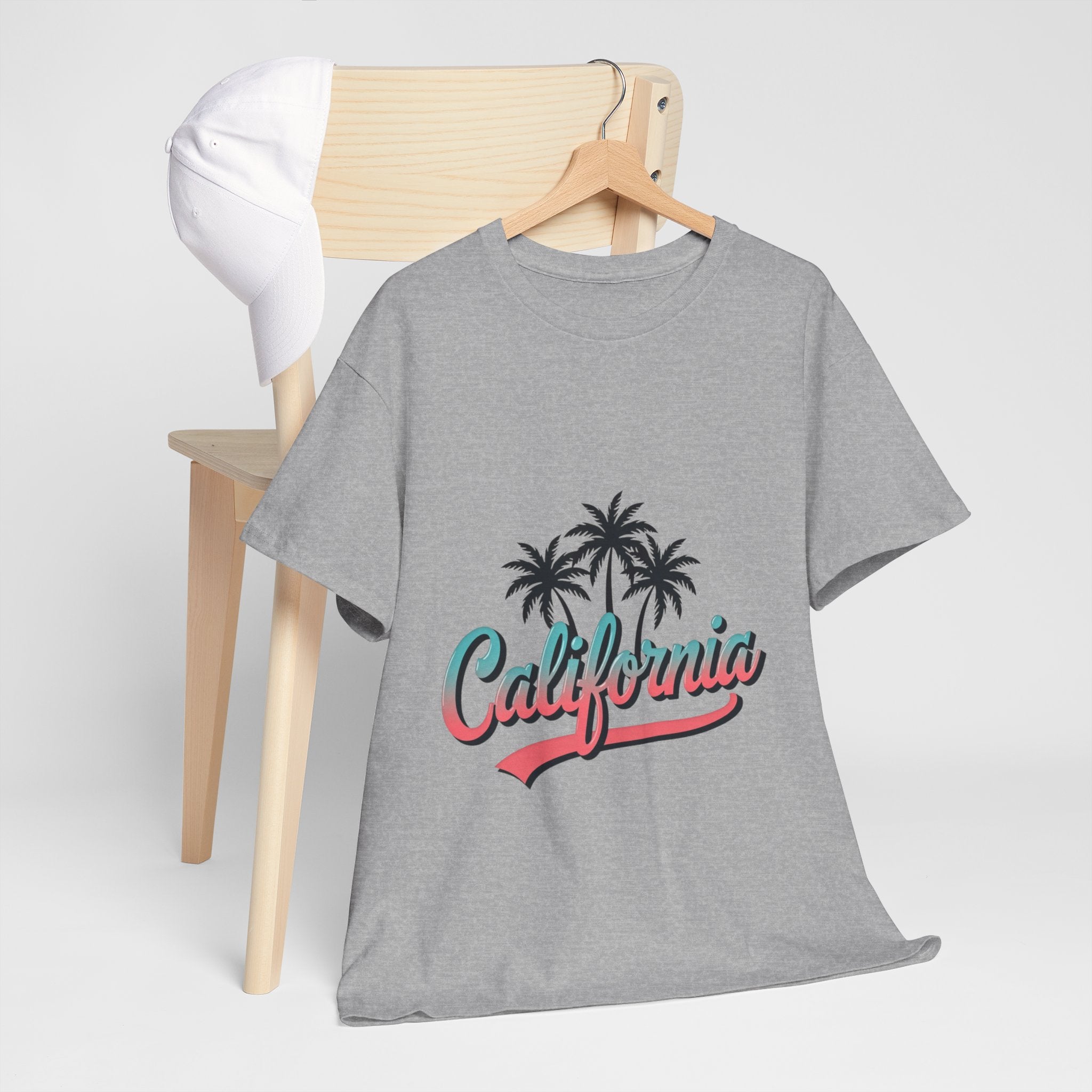 California Palm Trees Unisex Heavy Cotton Tee, Summer T-Shirt, Vacation Top, Beachwear, Casual Wear, Gift for Travel Lovers