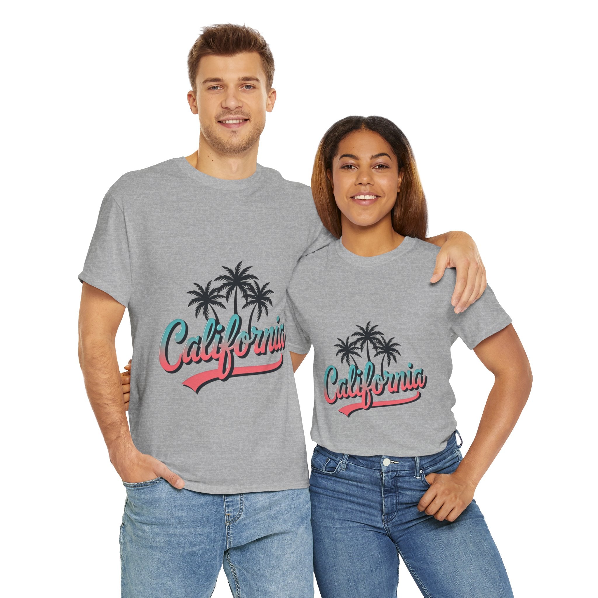 California Palm Trees Unisex Heavy Cotton Tee, Summer T-Shirt, Vacation Top, Beachwear, Casual Wear, Gift for Travel Lovers