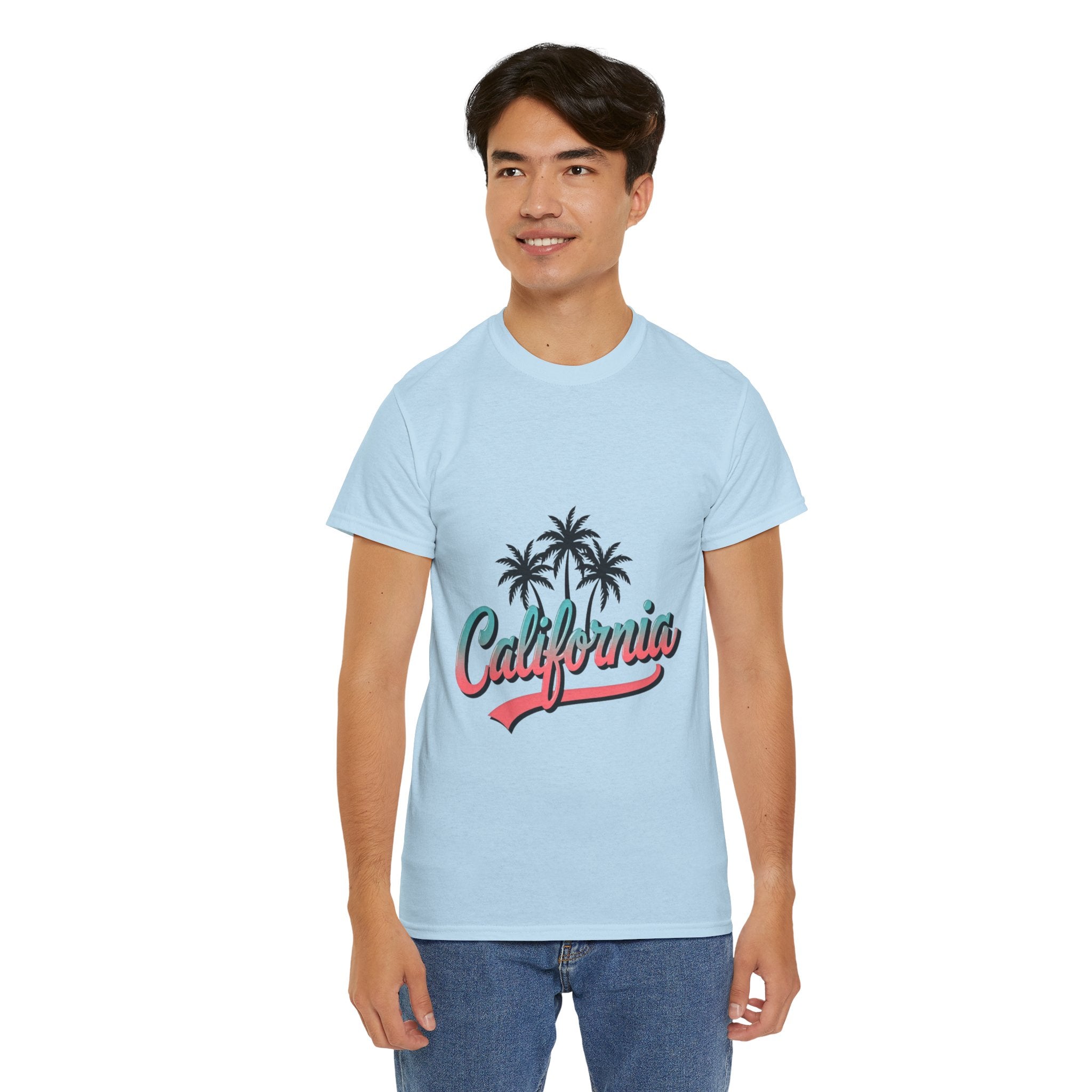 California Palm Trees Unisex Heavy Cotton Tee, Summer T-Shirt, Vacation Top, Beachwear, Casual Wear, Gift for Travel Lovers