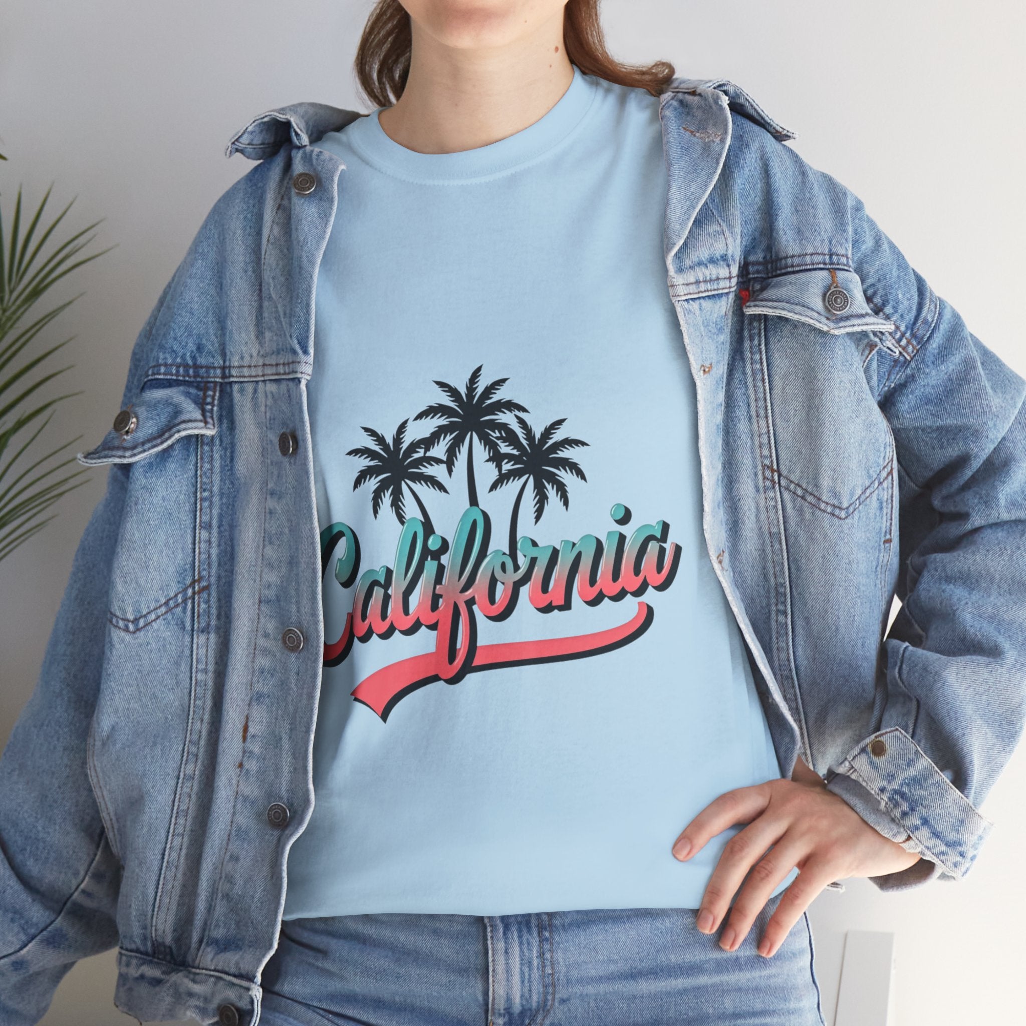 California Palm Trees Unisex Heavy Cotton Tee, Summer T-Shirt, Vacation Top, Beachwear, Casual Wear, Gift for Travel Lovers