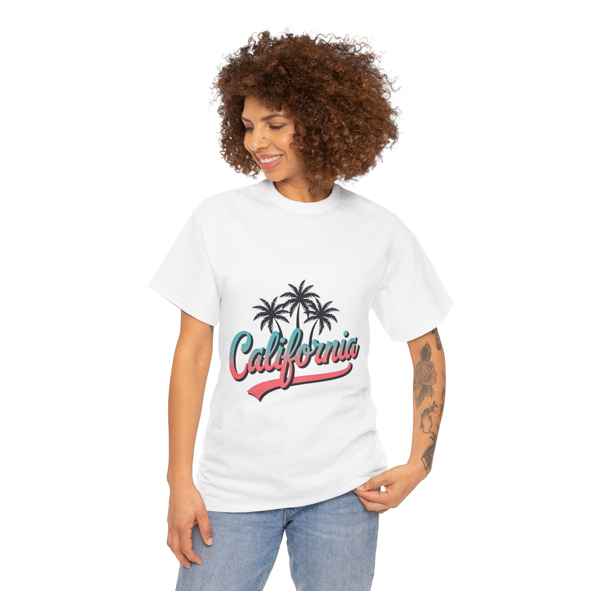 California Palm Trees Unisex Heavy Cotton Tee, Summer T-Shirt, Vacation Top, Beachwear, Casual Wear, Gift for Travel Lovers