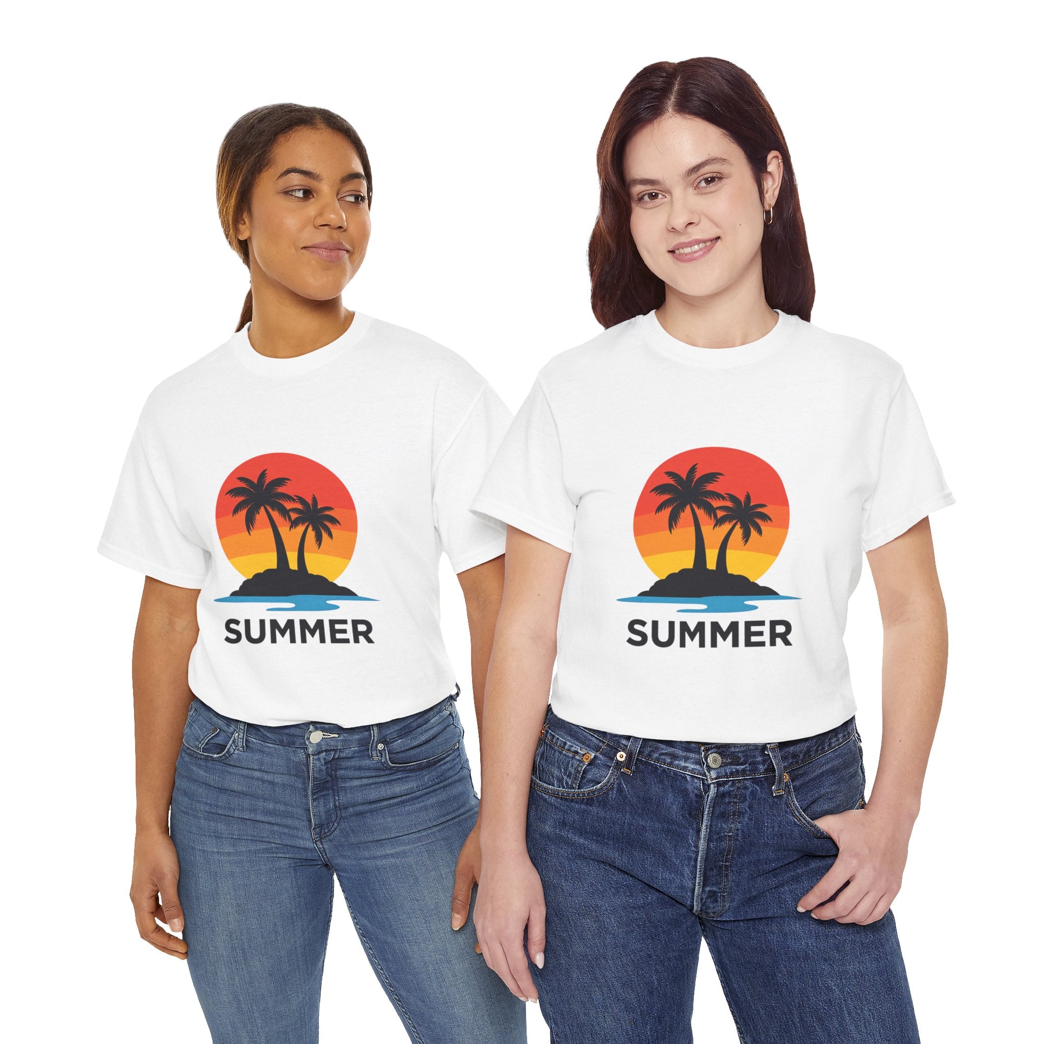 Summer Vibes Unisex Heavy Cotton Tee, Beach Shirt, Vacation T-Shirt, Casual Summer Wear, Tropical Graphic Tee, Gift for Him/Her