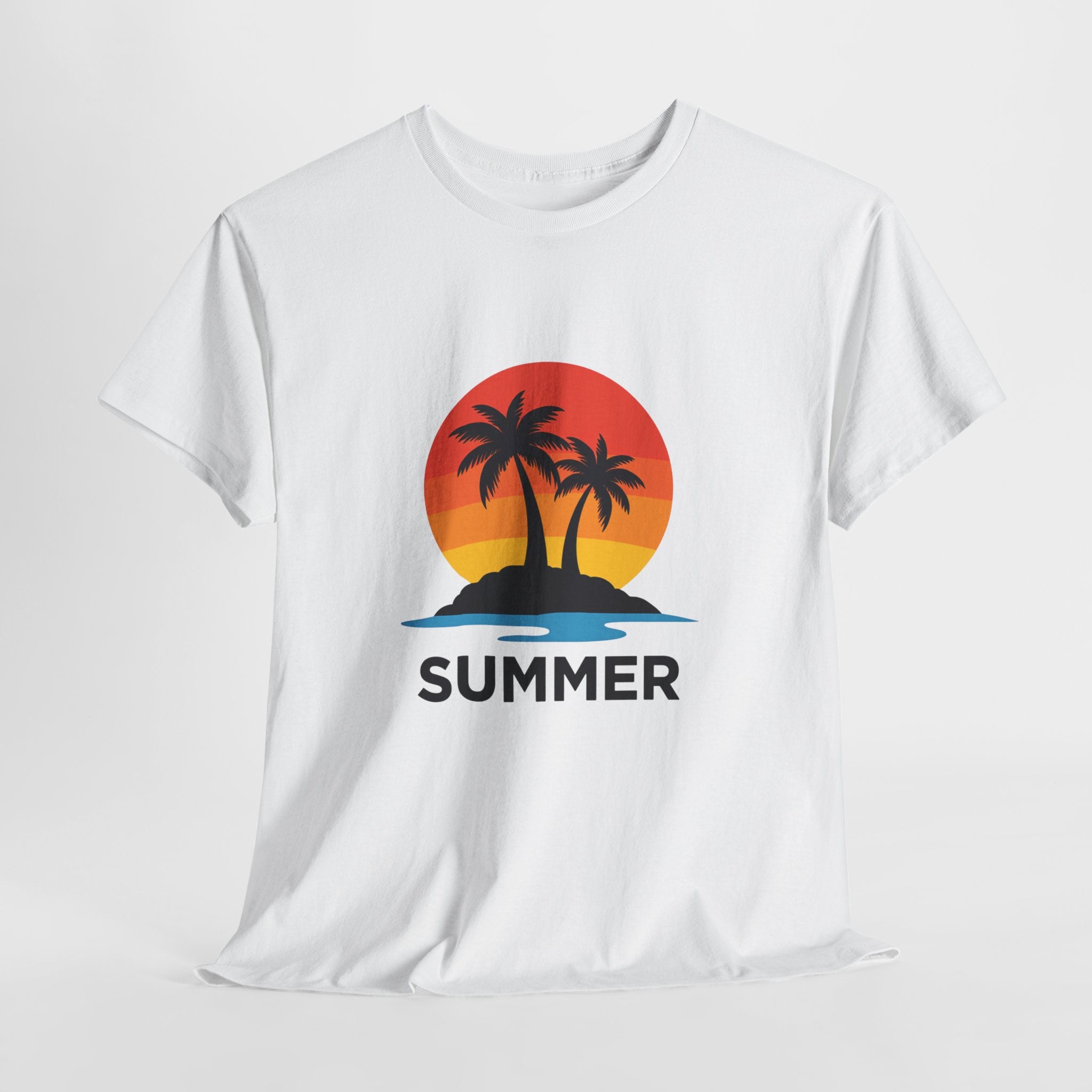 Summer Vibes Unisex Heavy Cotton Tee, Beach Shirt, Vacation T-Shirt, Casual Summer Wear, Tropical Graphic Tee, Gift for Him/Her