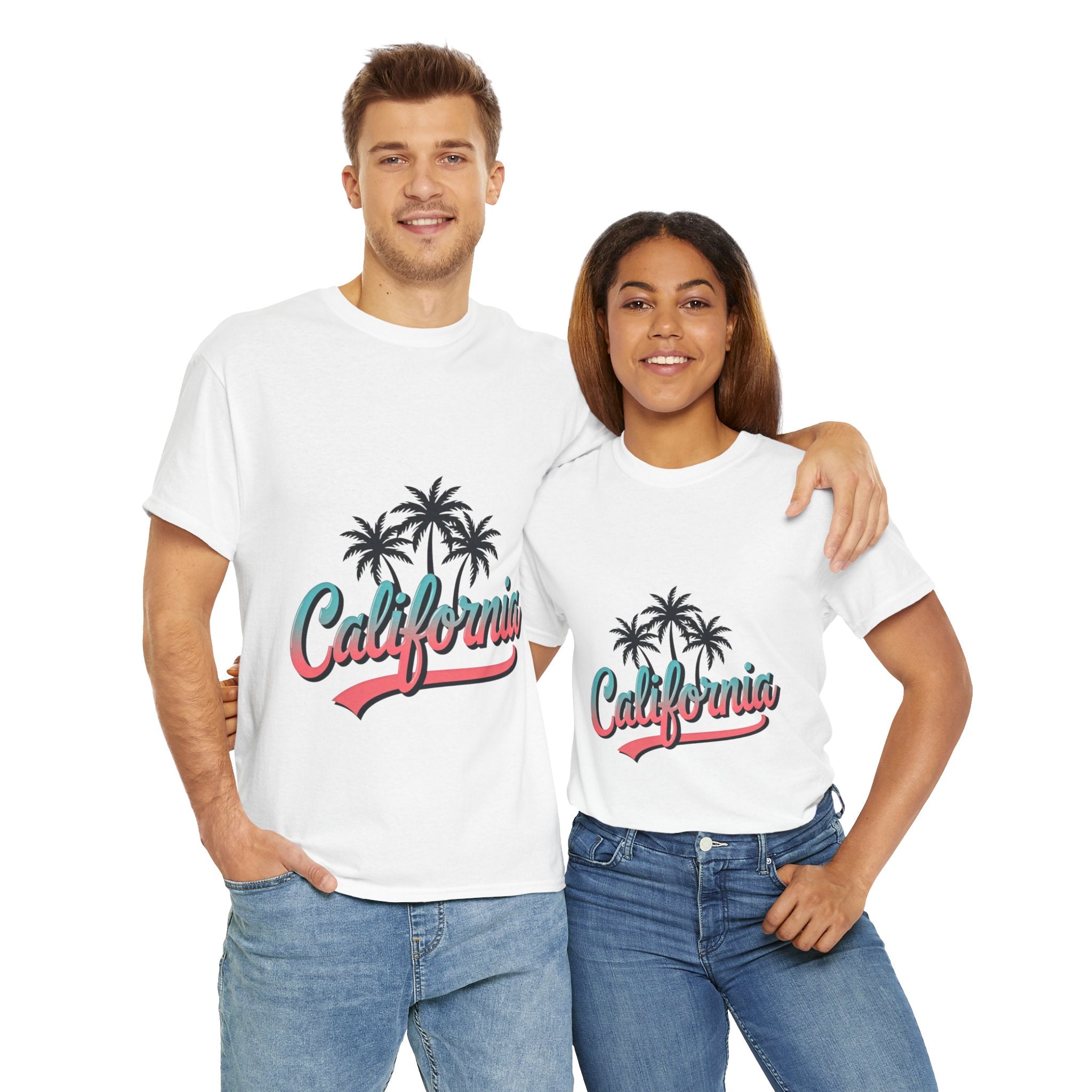 California Palm Trees Unisex Heavy Cotton Tee, Summer T-Shirt, Vacation Top, Beachwear, Casual Wear, Gift for Travel Lovers