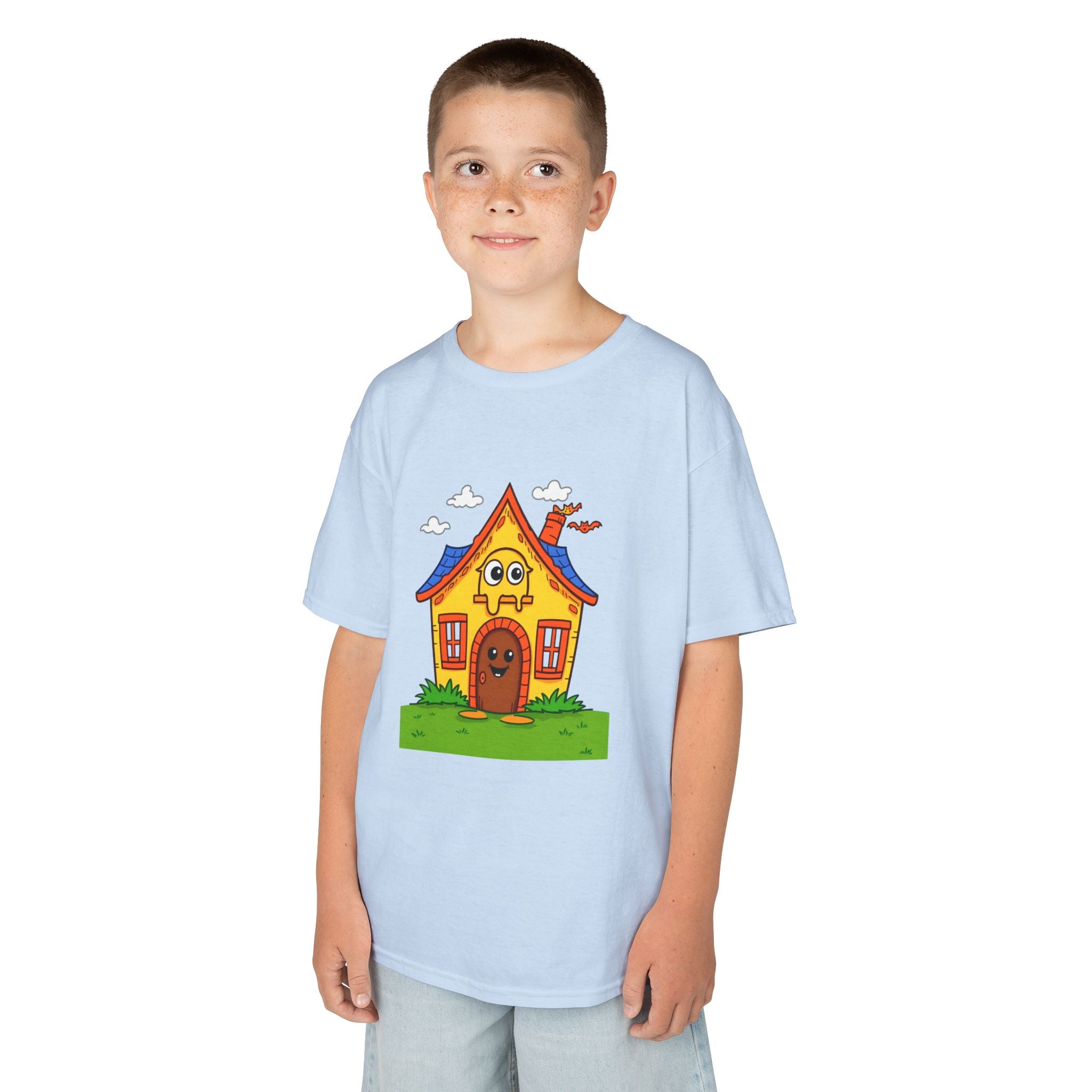 Kids Cartoon House Tee - Playful Cotton Shirt for Children, Birthday Gift, Cute Summer Outfit, Indoor Fun Top, Gifts for Kids