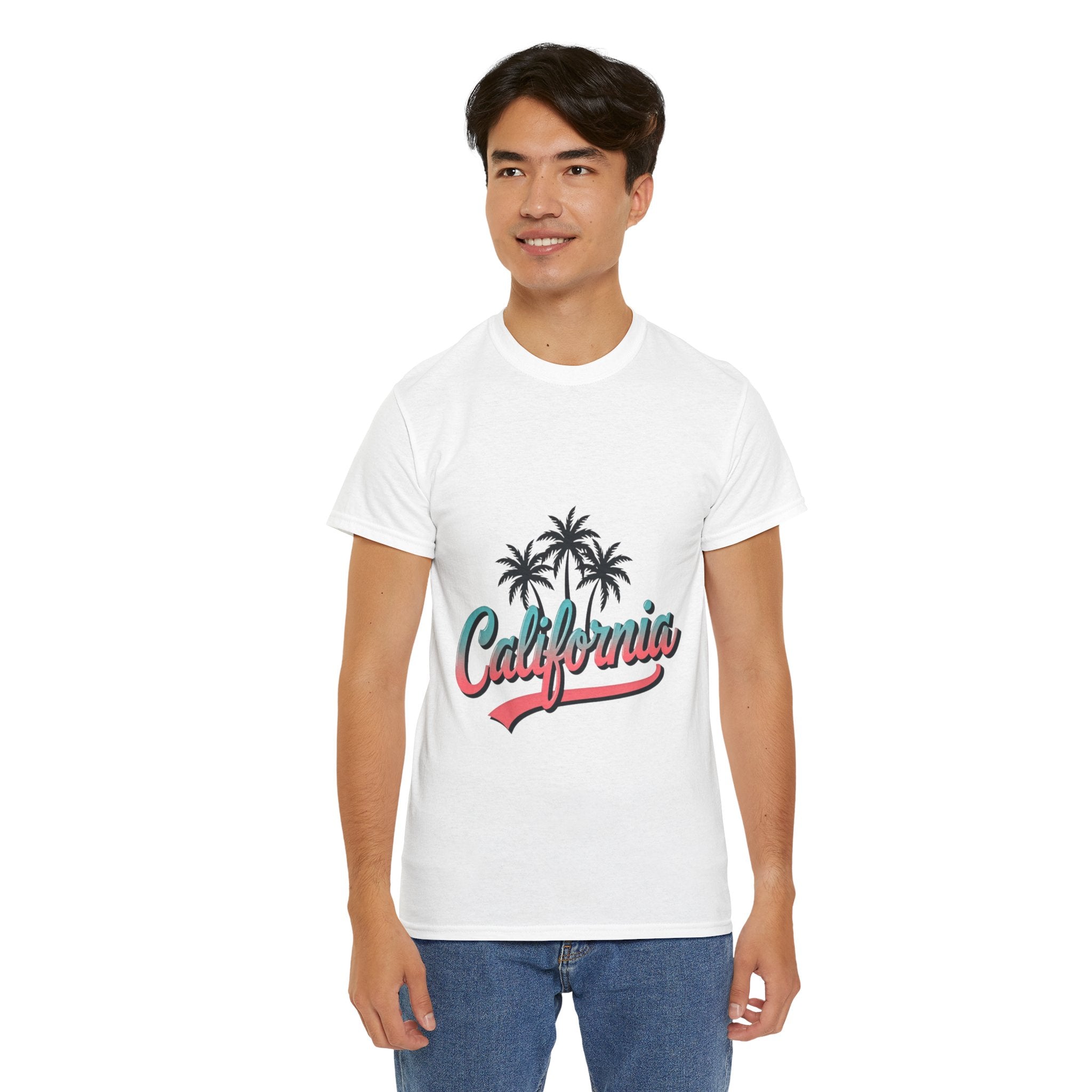 California Palm Trees Unisex Heavy Cotton Tee, Summer T-Shirt, Vacation Top, Beachwear, Casual Wear, Gift for Travel Lovers