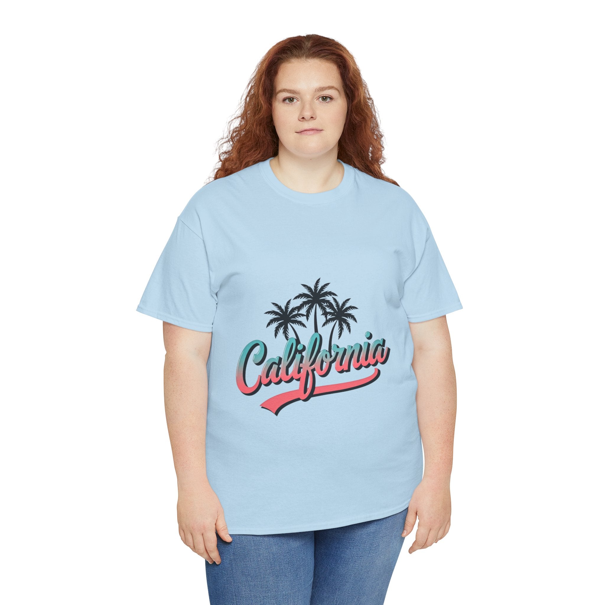 California Palm Trees Unisex Heavy Cotton Tee, Summer T-Shirt, Vacation Top, Beachwear, Casual Wear, Gift for Travel Lovers