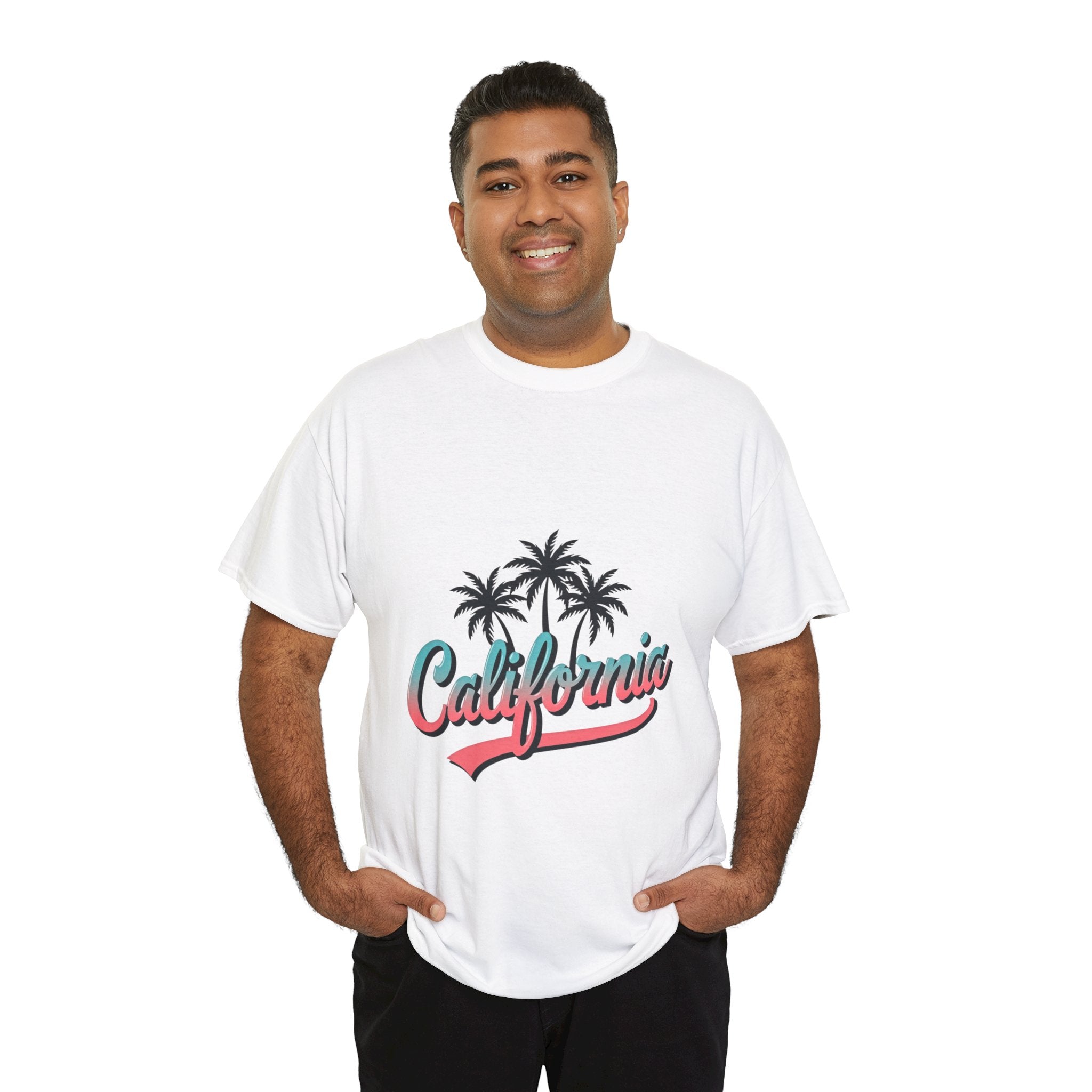 California Palm Trees Unisex Heavy Cotton Tee, Summer T-Shirt, Vacation Top, Beachwear, Casual Wear, Gift for Travel Lovers