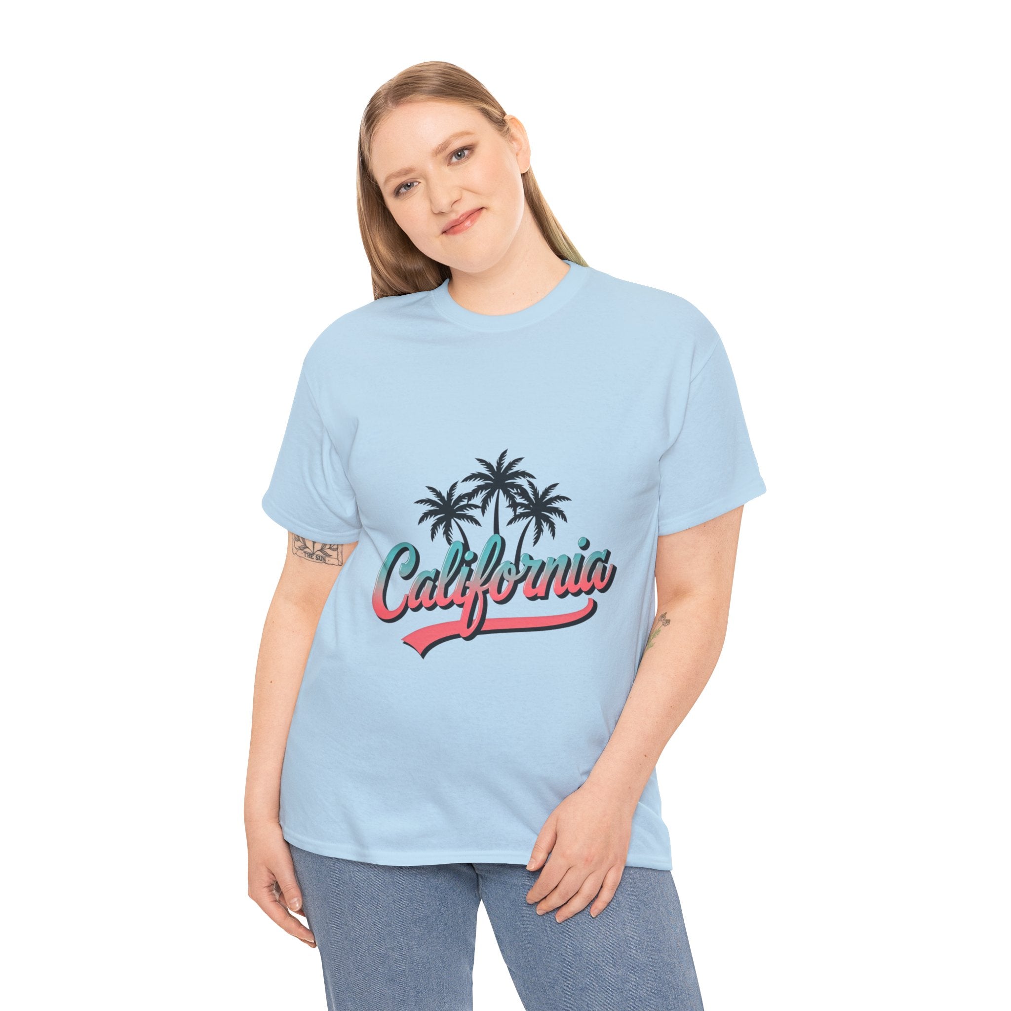 California Palm Trees Unisex Heavy Cotton Tee, Summer T-Shirt, Vacation Top, Beachwear, Casual Wear, Gift for Travel Lovers