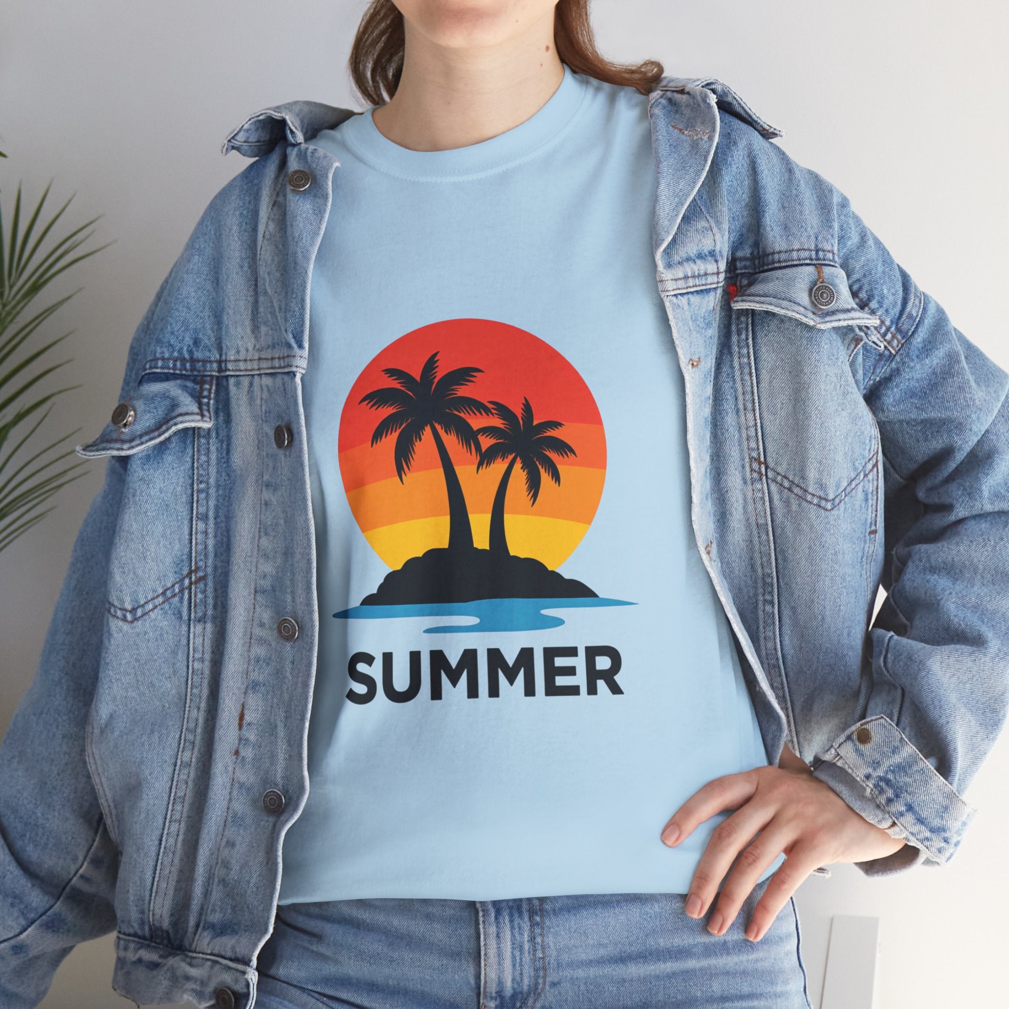 Summer Vibes Unisex Heavy Cotton Tee, Beach Shirt, Vacation T-Shirt, Casual Summer Wear, Tropical Graphic Tee, Gift for Him/Her