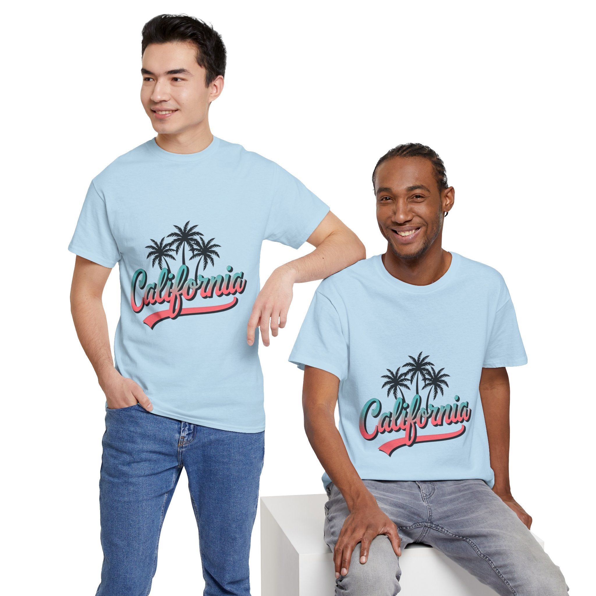 California Palm Trees Unisex Heavy Cotton Tee, Summer T-Shirt, Vacation Top, Beachwear, Casual Wear, Gift for Travel Lovers