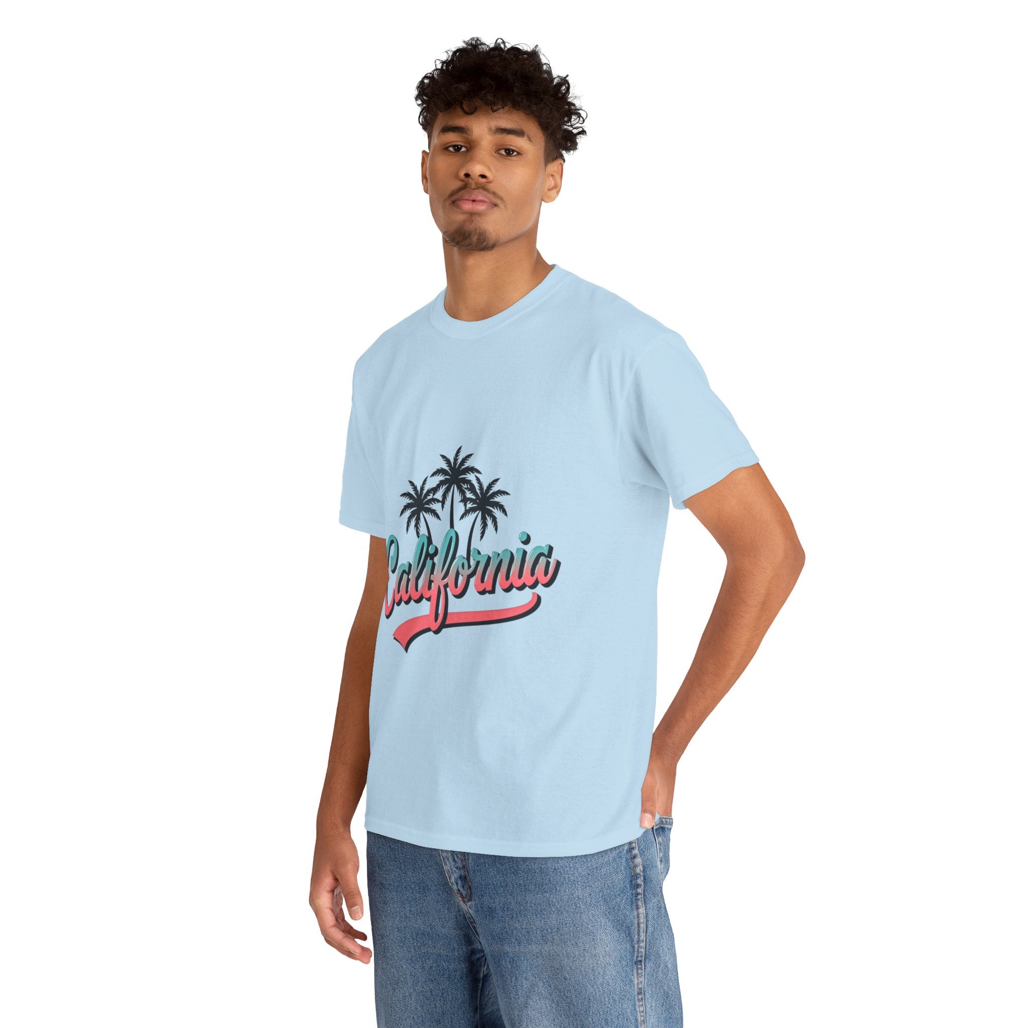 California Palm Trees Unisex Heavy Cotton Tee, Summer T-Shirt, Vacation Top, Beachwear, Casual Wear, Gift for Travel Lovers