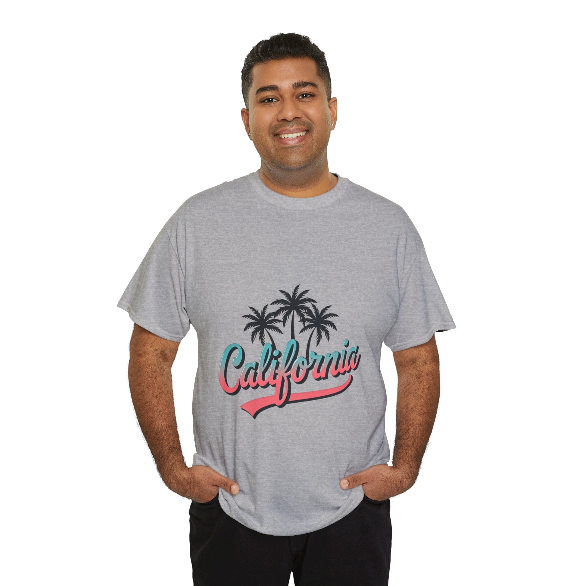 California Palm Trees Unisex Heavy Cotton Tee, Summer T-Shirt, Vacation Top, Beachwear, Casual Wear, Gift for Travel Lovers