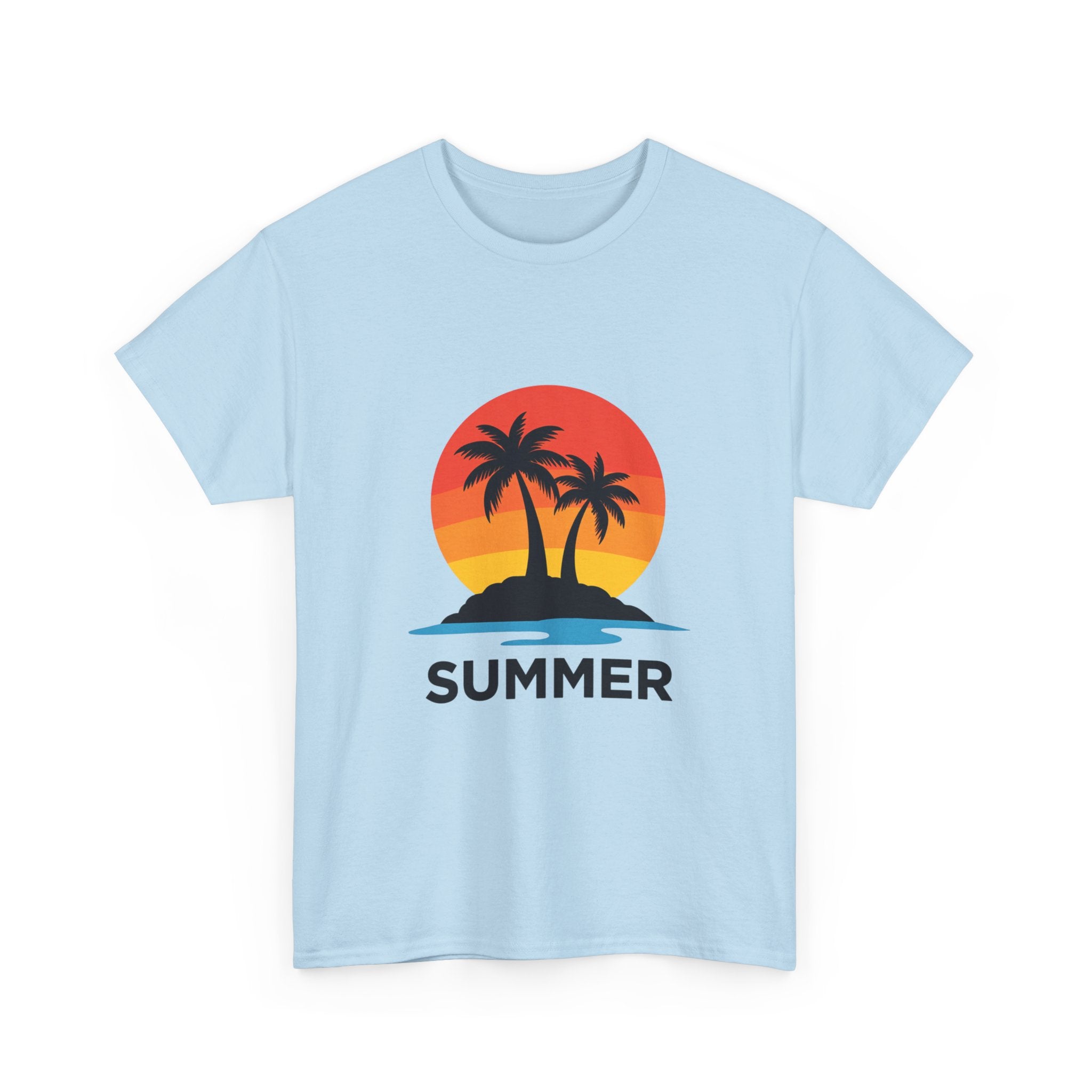 Summer Vibes Unisex Heavy Cotton Tee, Beach Shirt, Vacation T-Shirt, Casual Summer Wear, Tropical Graphic Tee, Gift for Him/Her