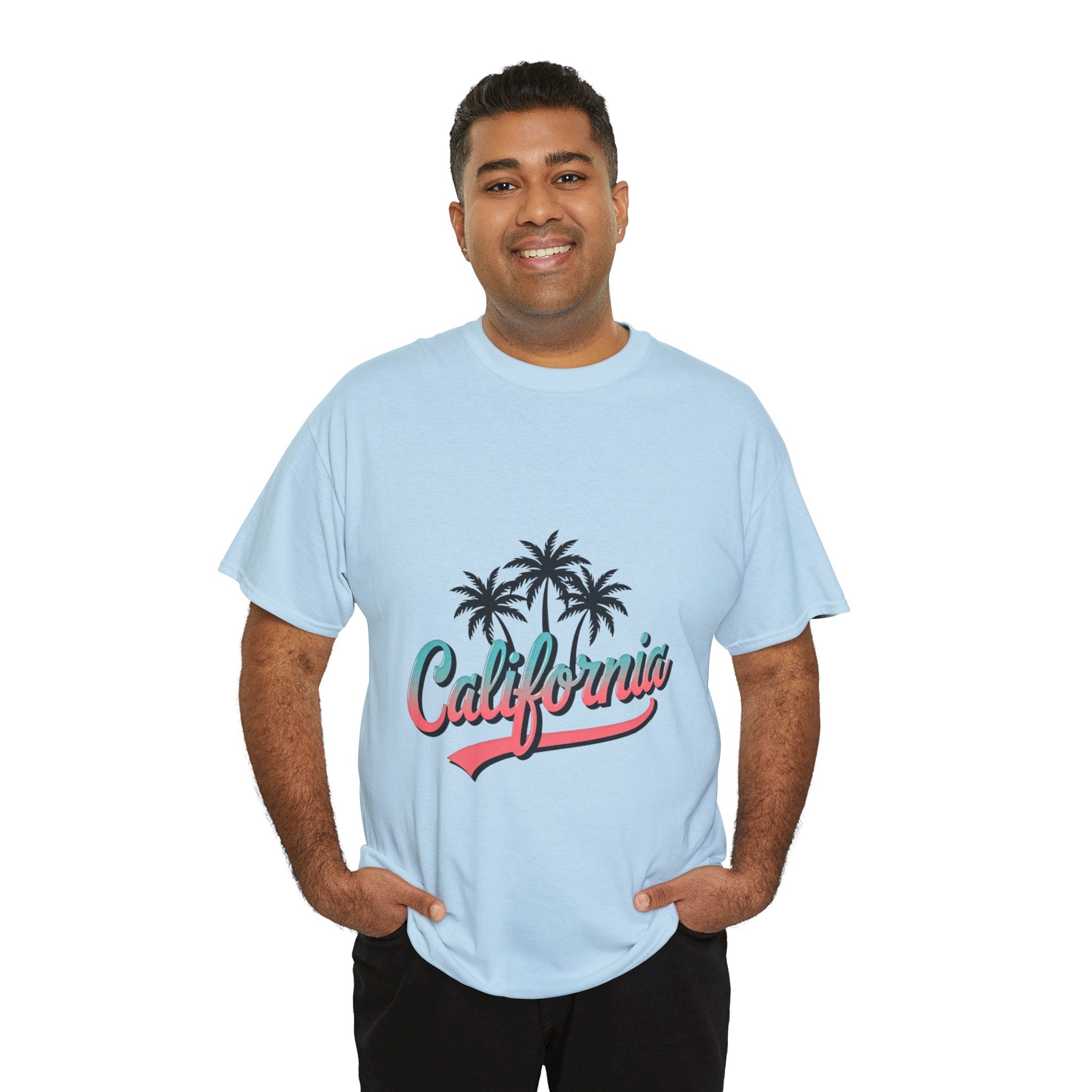 California Palm Trees Unisex Heavy Cotton Tee, Summer T-Shirt, Vacation Top, Beachwear, Casual Wear, Gift for Travel Lovers