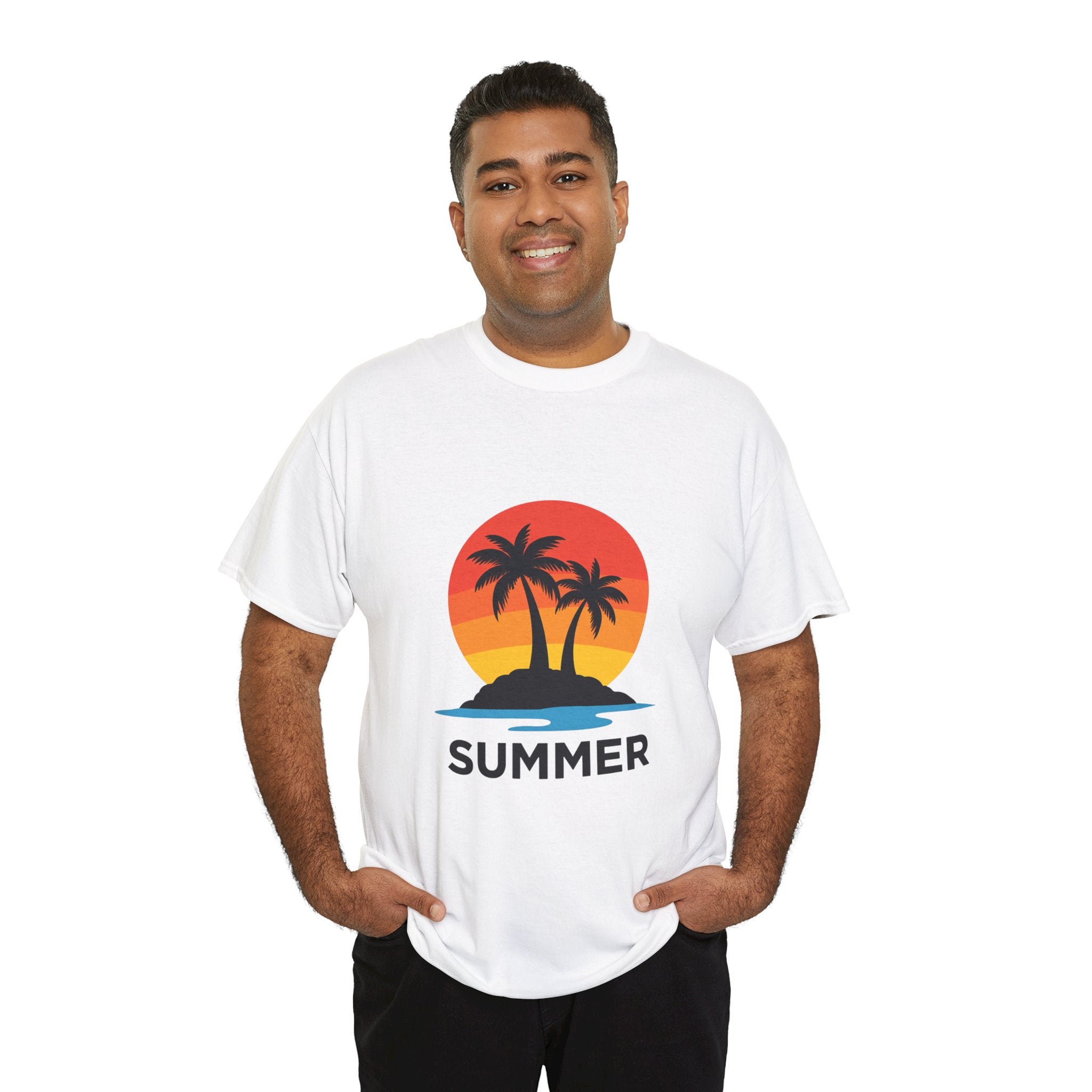 Summer Vibes Unisex Heavy Cotton Tee, Beach Shirt, Vacation T-Shirt, Casual Summer Wear, Tropical Graphic Tee, Gift for Him/Her